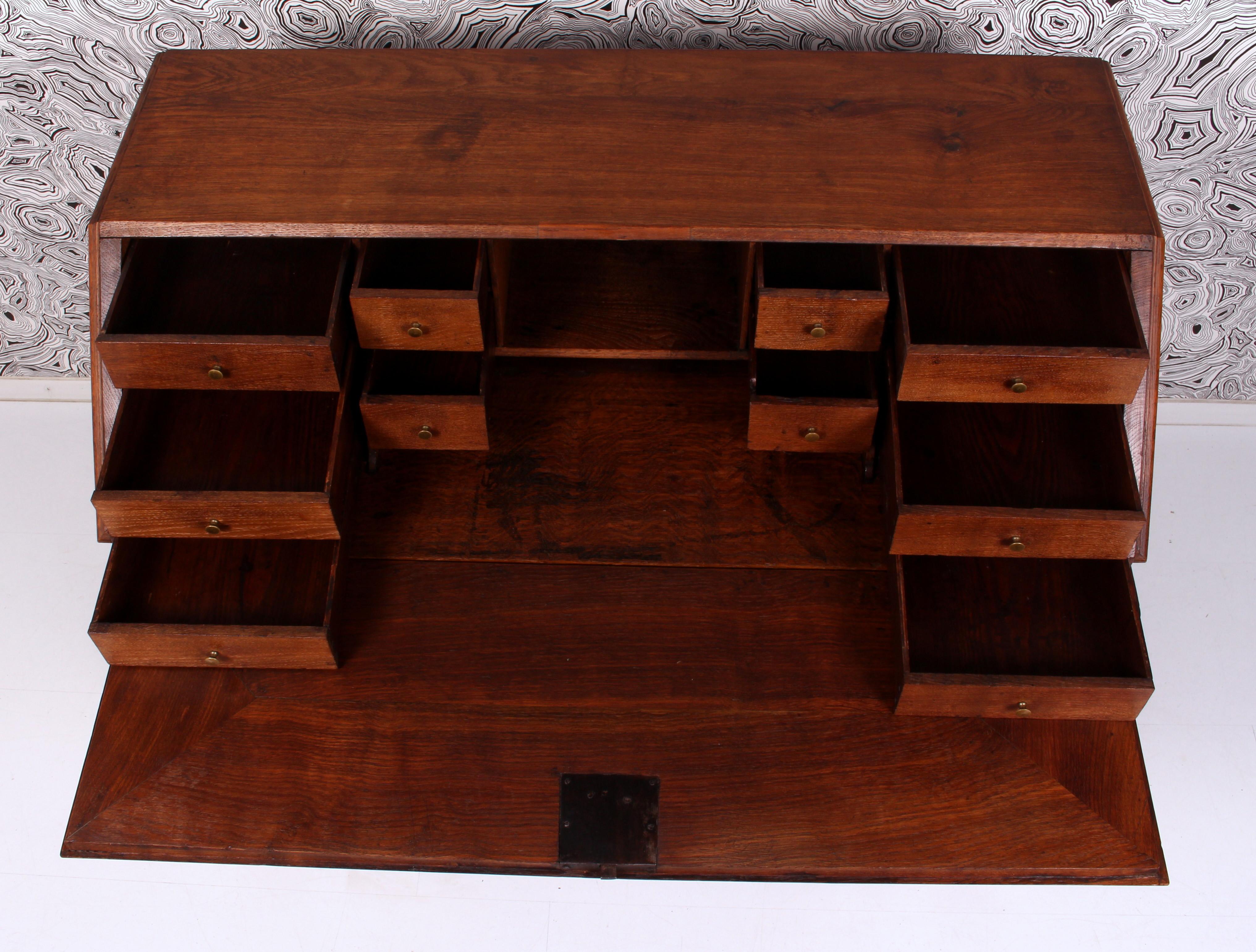 Viennese Baroque Secretary Slant Door Bureau ar 1860 Straight & Heavy Solid Oak For Sale 6