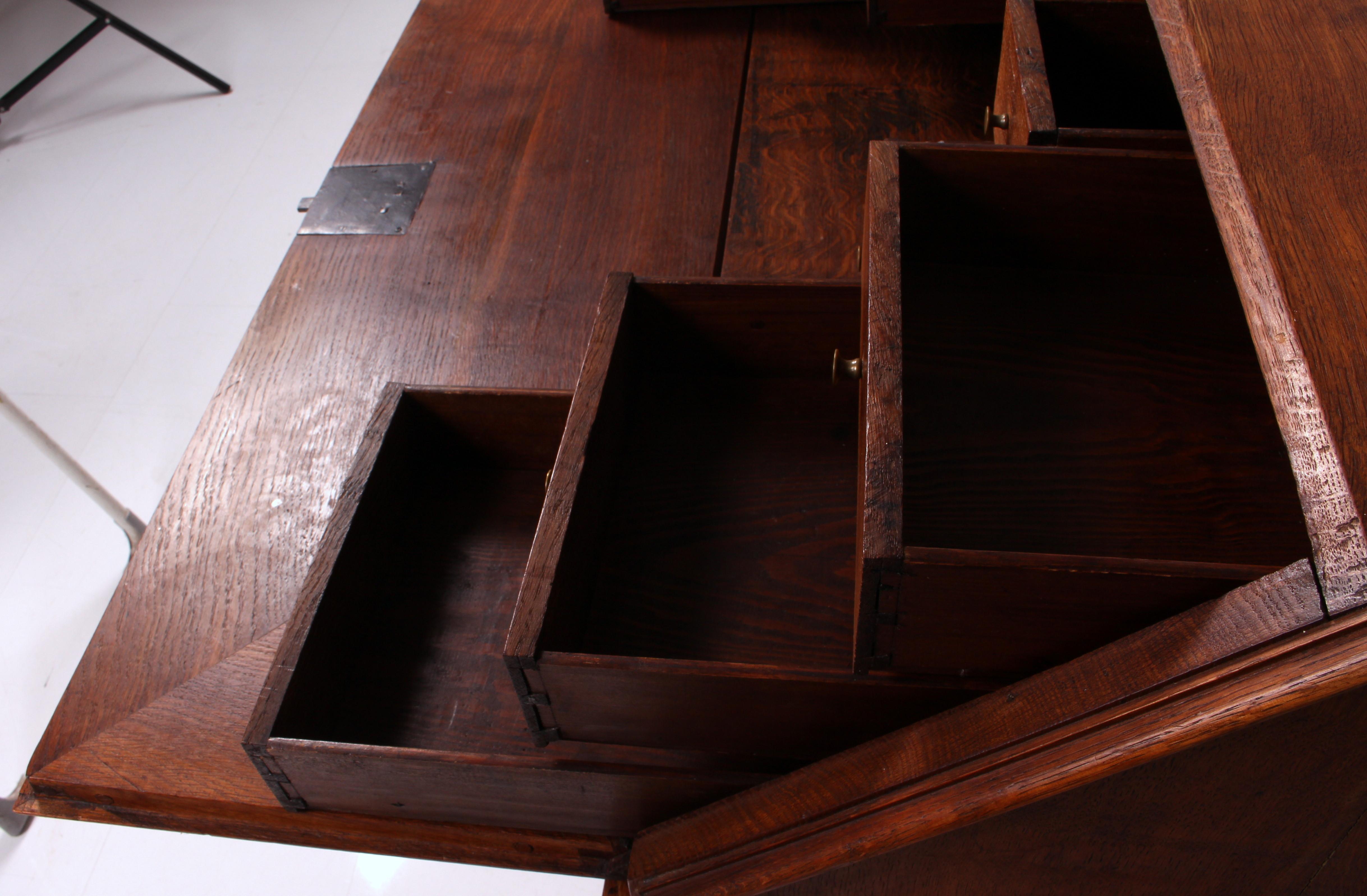 Viennese Baroque Secretary Slant Door Bureau ar 1860 Straight & Heavy Solid Oak For Sale 7