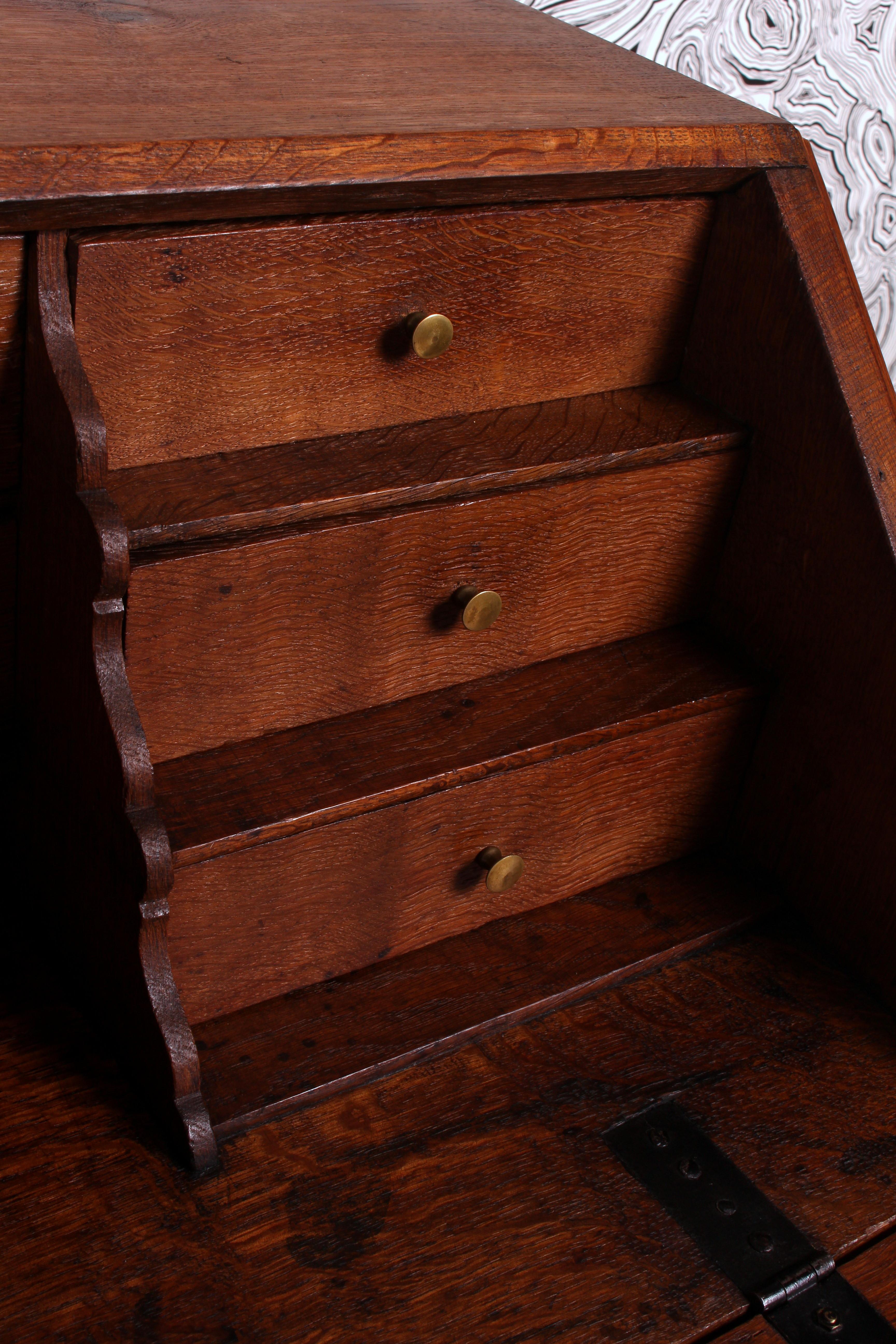 Viennese Baroque Secretary Slant Door Bureau ar 1860 Straight & Heavy Solid Oak For Sale 8