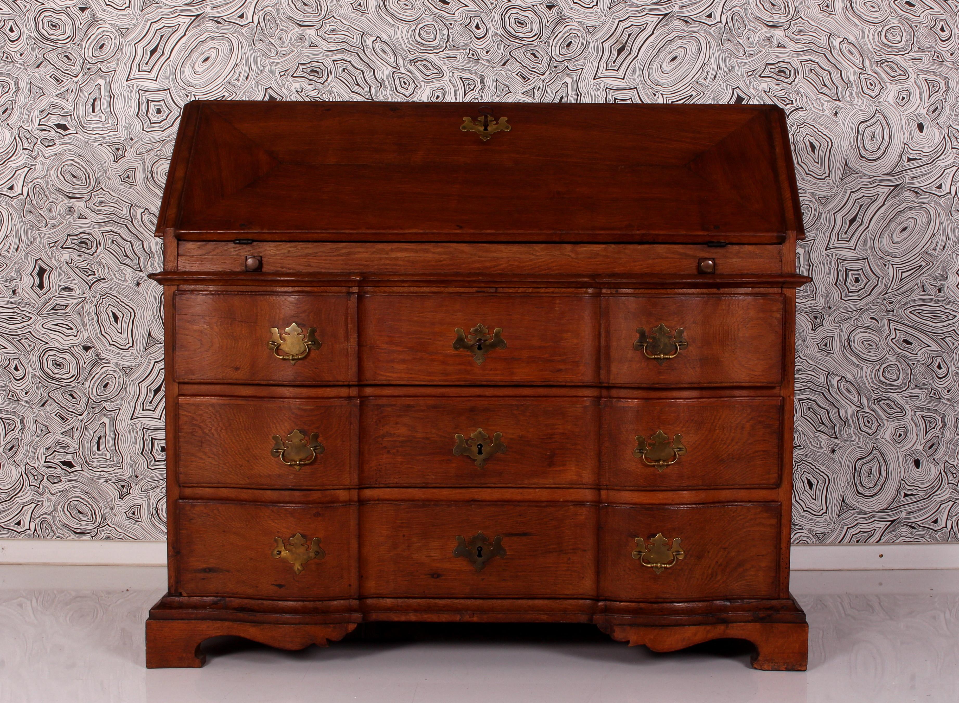 Austrian Viennese Baroque Secretary Slant Door Bureau ar 1860 Straight & Heavy Solid Oak For Sale