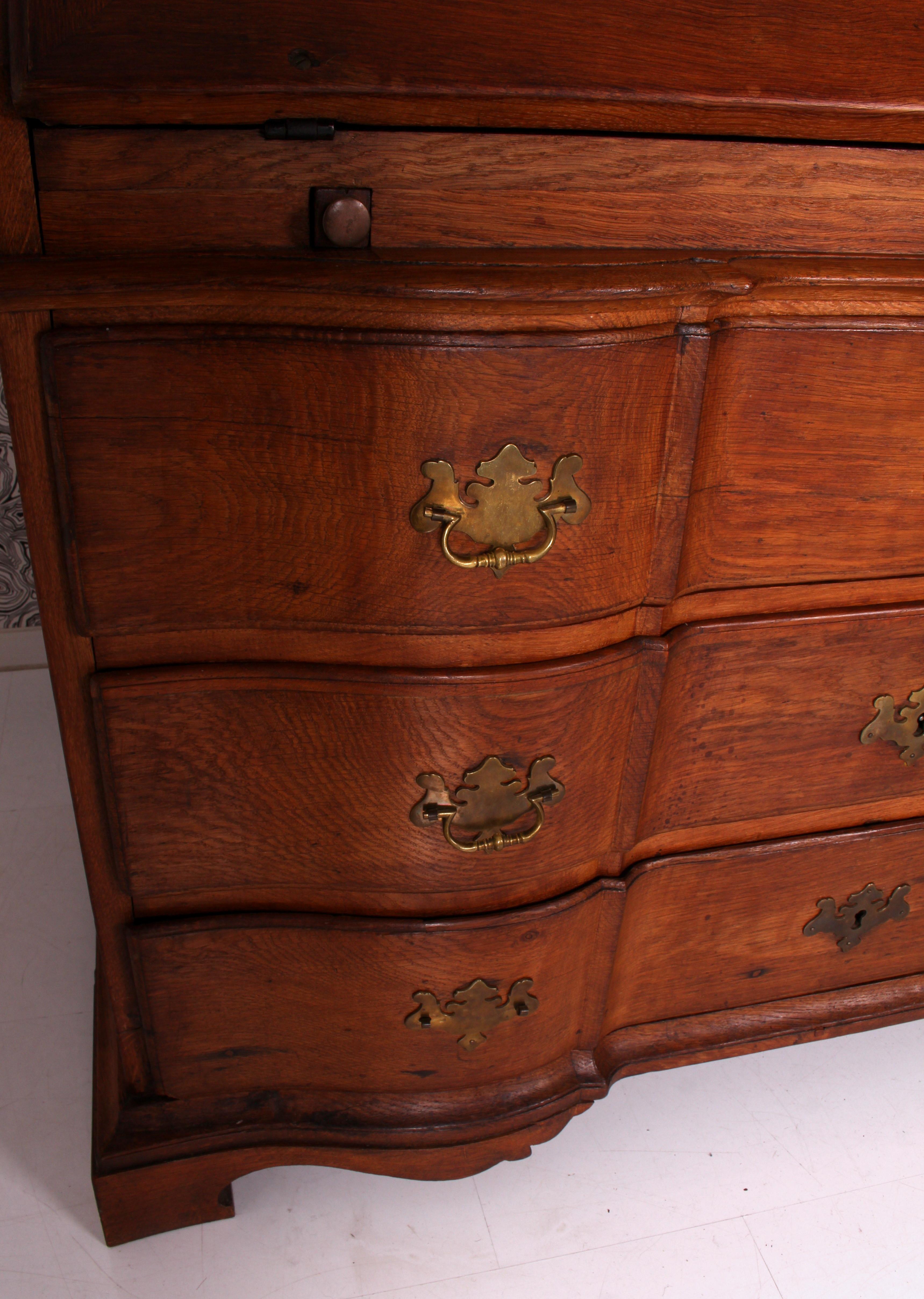 Brass Viennese Baroque Secretary Slant Door Bureau ar 1860 Straight & Heavy Solid Oak For Sale