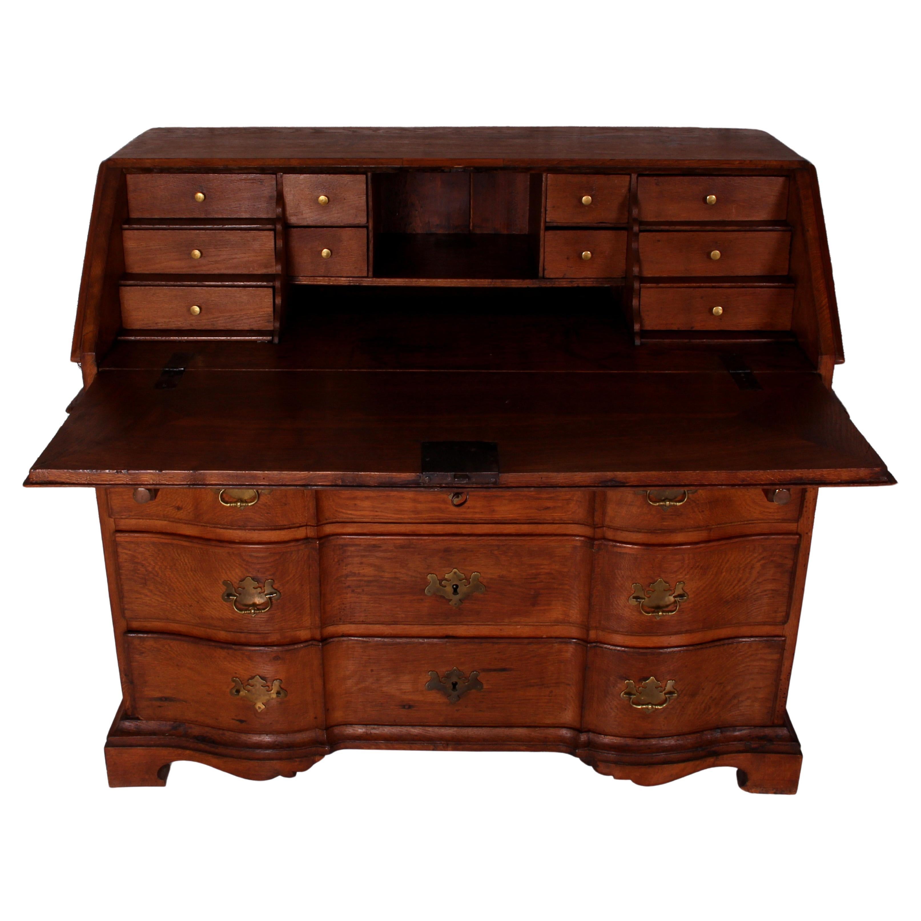 Viennese Baroque Secretary Slant Door Bureau ar 1860 Straight & Heavy Solid Oak For Sale