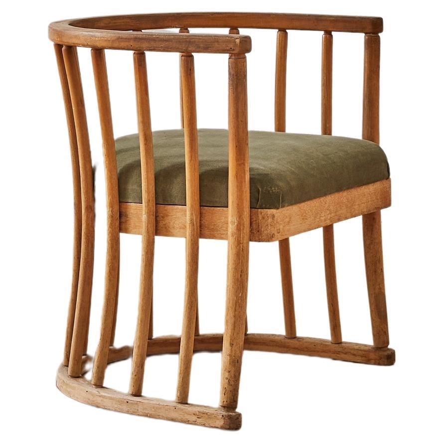 Viennese Barrel Chair in upholstered in Moss Green Velvet For Sale