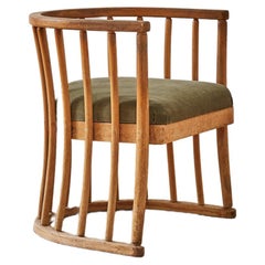 Vintage Viennese Barrel Chair in upholstered in Moss Green Velvet