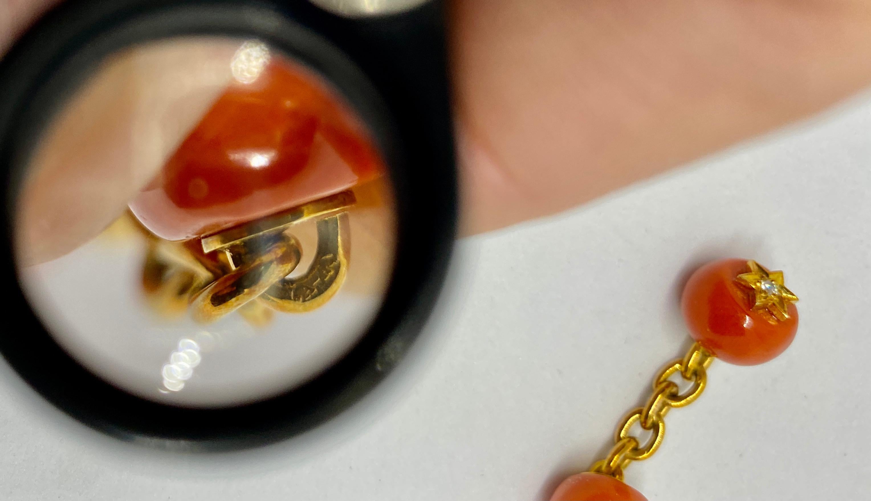 Viennese Belle Epoque Coral Cufflinks in Yellow Gold with Diamonds In Good Condition For Sale In San Rafael, CA