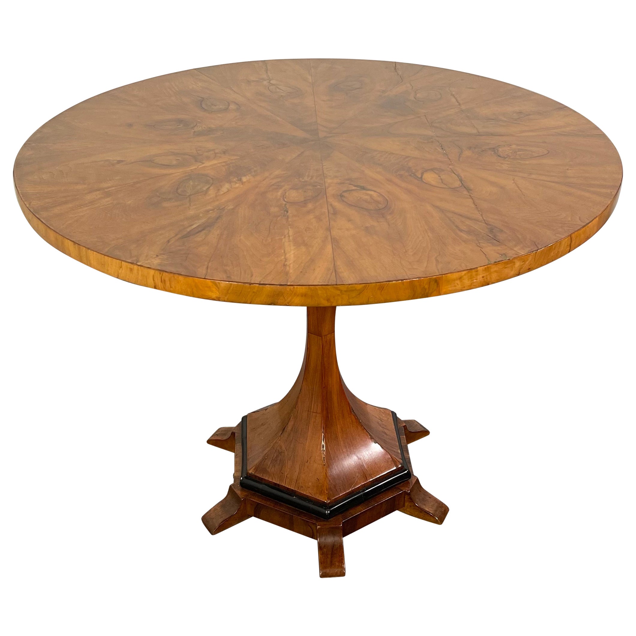 Viennese Biedermeier Figured Fruitwood, Walnut, and Ebonized Center Table For Sale