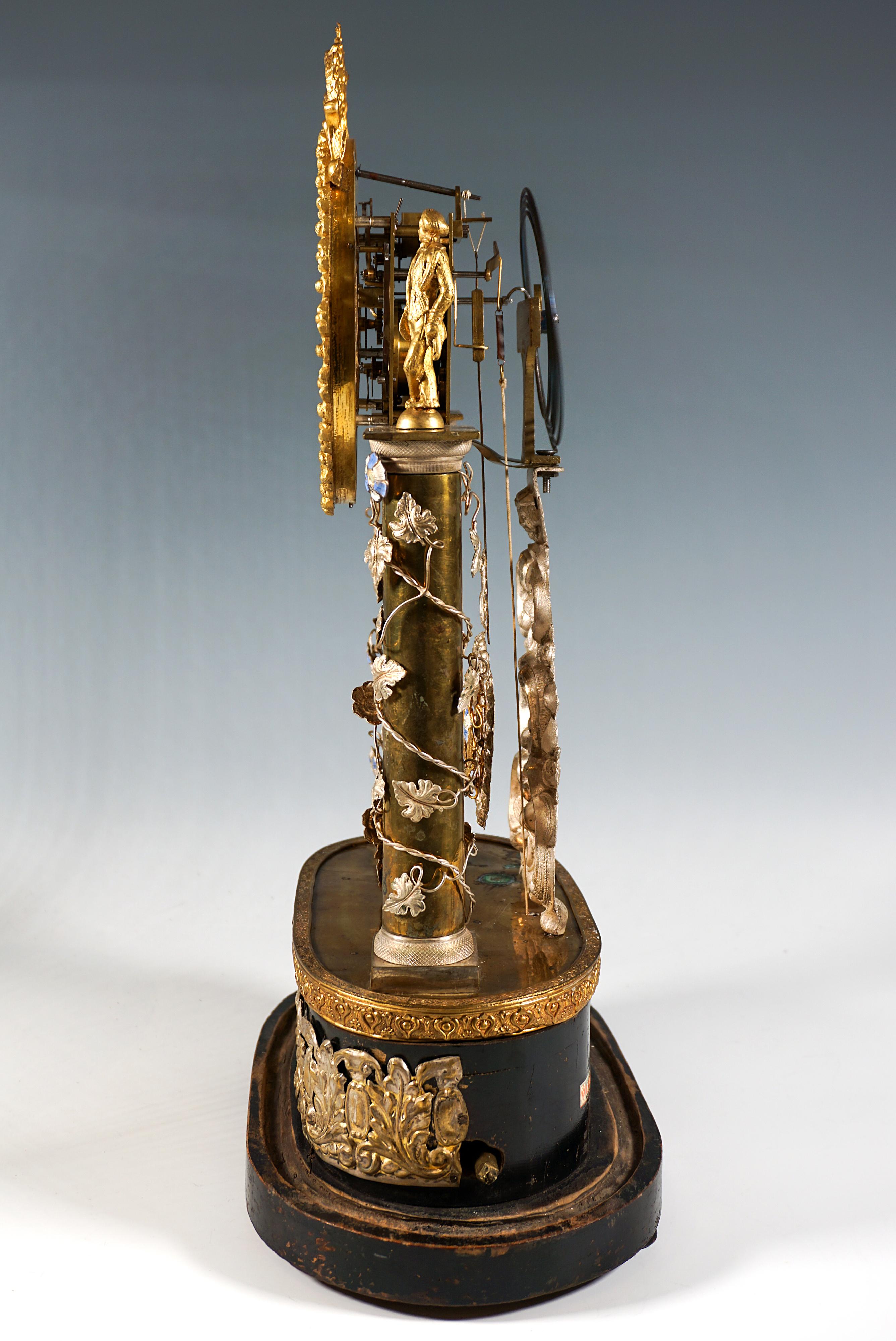 Reloj vienés Biedermeier esqueleto de aniversario con movimiento musical, ca. 1840 4