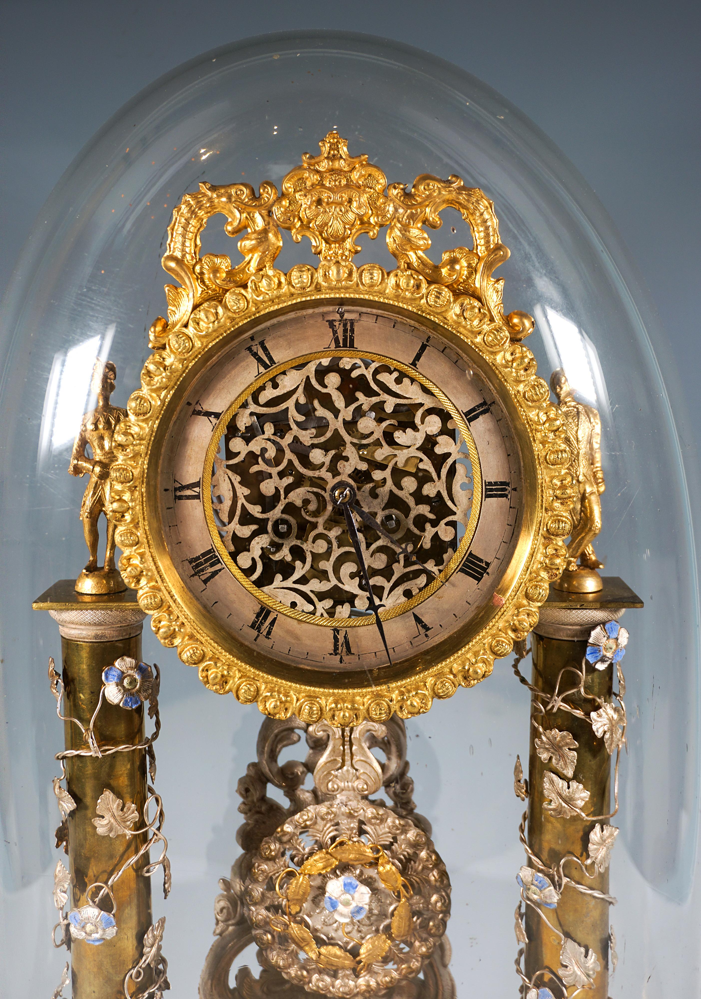 Reloj vienés Biedermeier esqueleto de aniversario con movimiento musical, ca. 1840 Austríaco