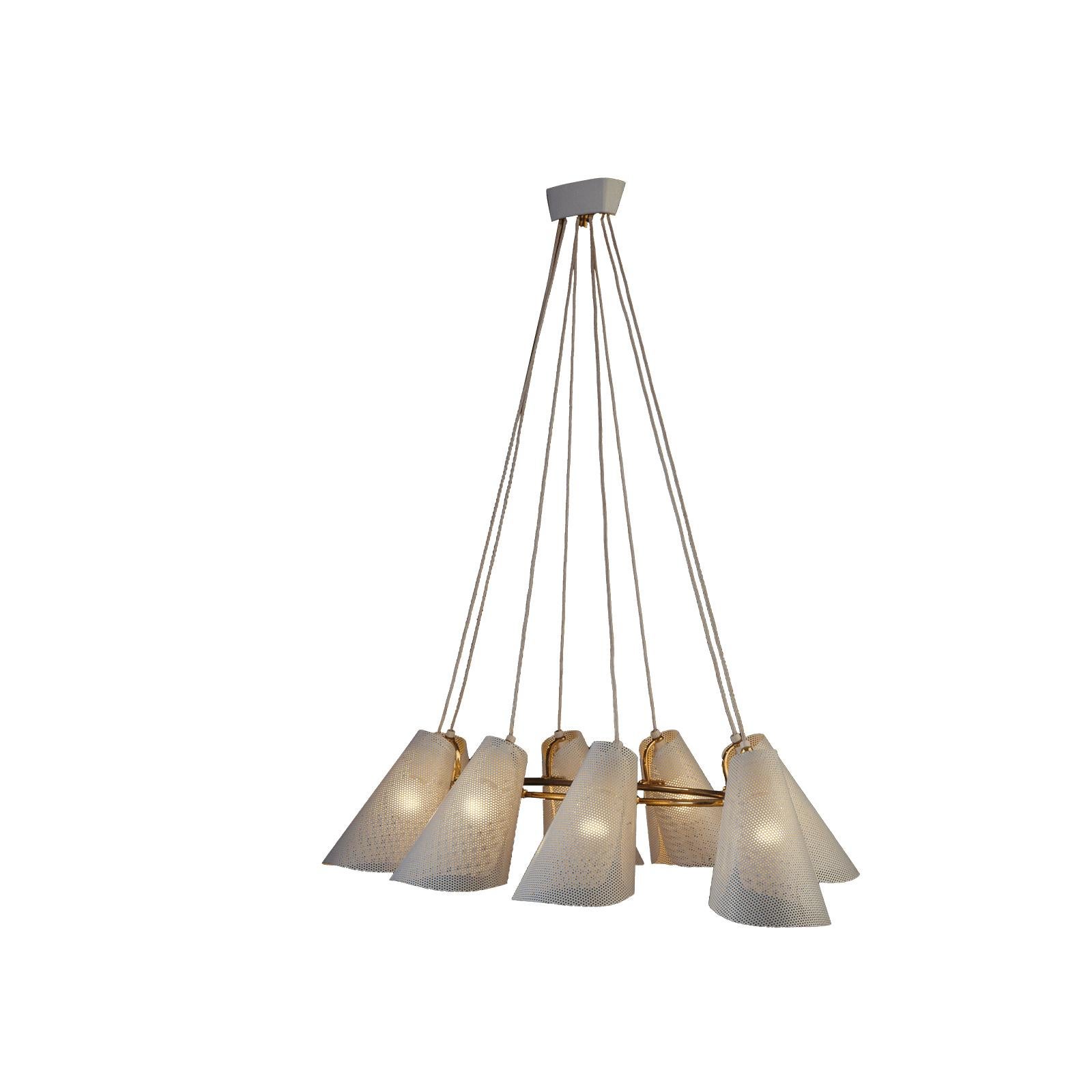 Austrian Viennese Brass Chandelier Mid-Century Modern Style, Diff. Colors Available For Sale