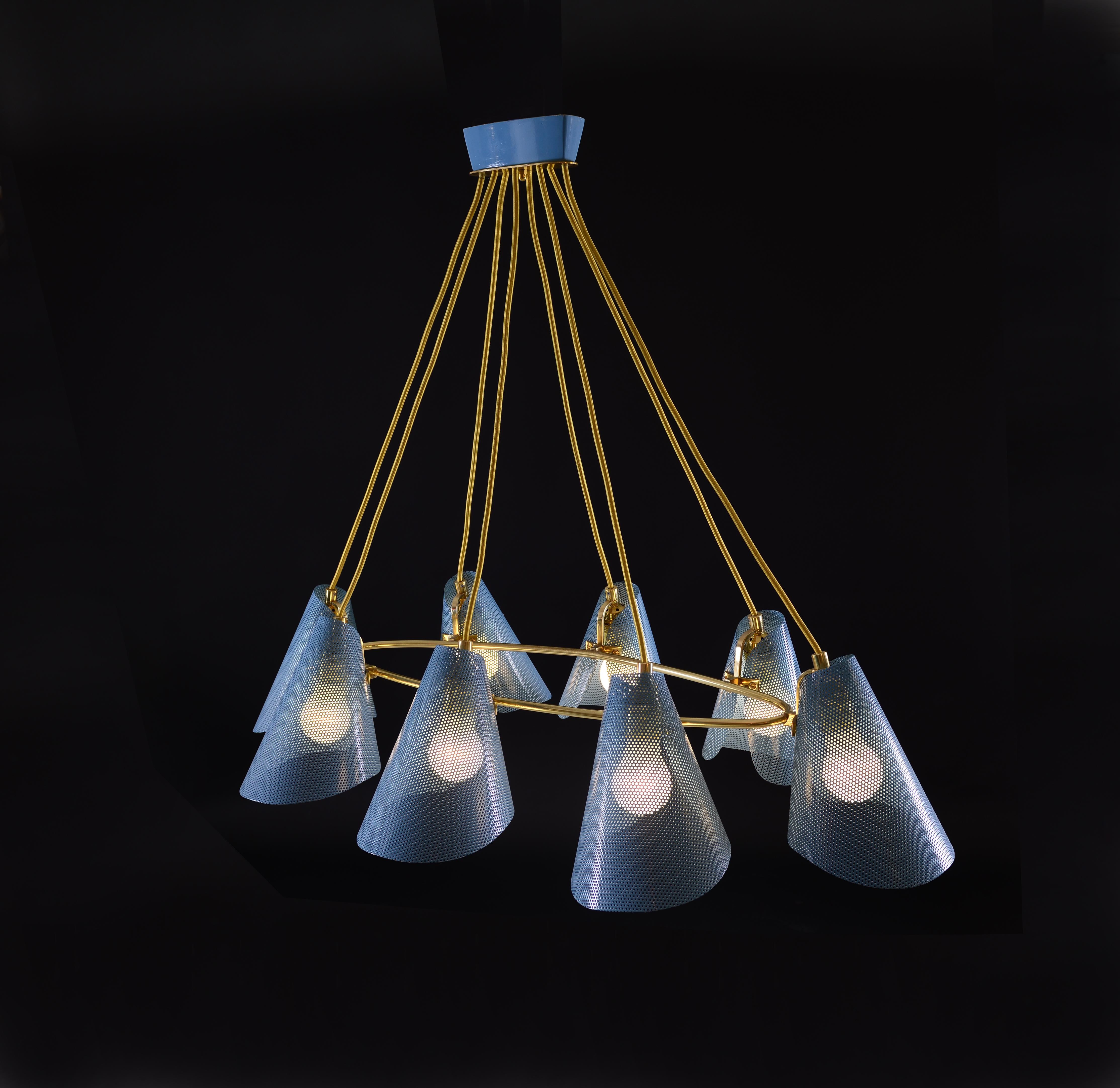 Viennese Brass Chandelier Mid-Century Modern Style, Diff. Colors Available In New Condition For Sale In Vienna, AT