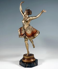 Bronce vienés, Bailarina mariposa sobre base de mármol, por Richard Thuss, hacia 1920