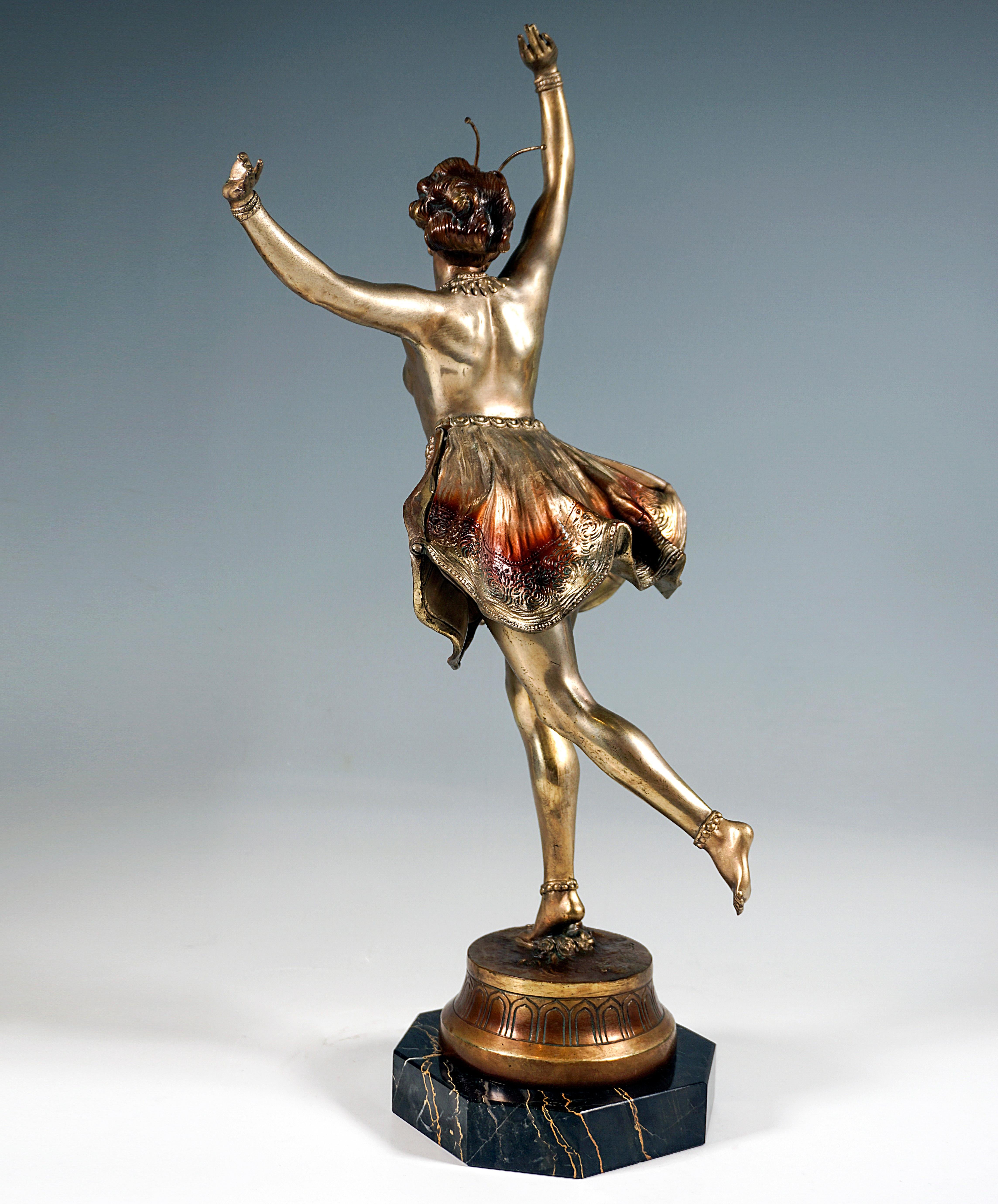 Art Deco Viennese Bronze, Butterfly Dancer on Marble Base, by Richard Thuss, Around 1920