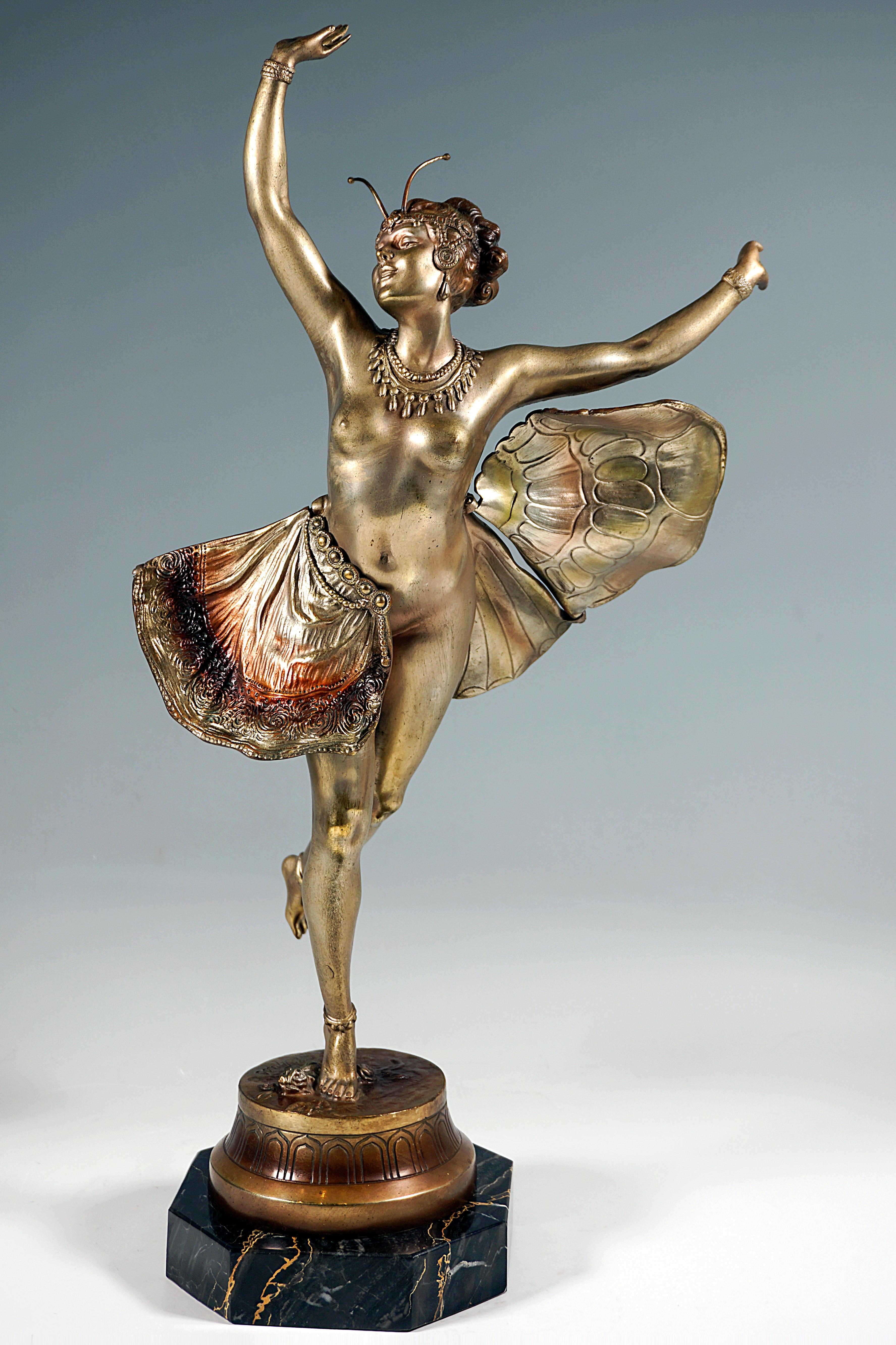 Early 20th Century Viennese Bronze, Butterfly Dancer on Marble Base, by Richard Thuss, Around 1920