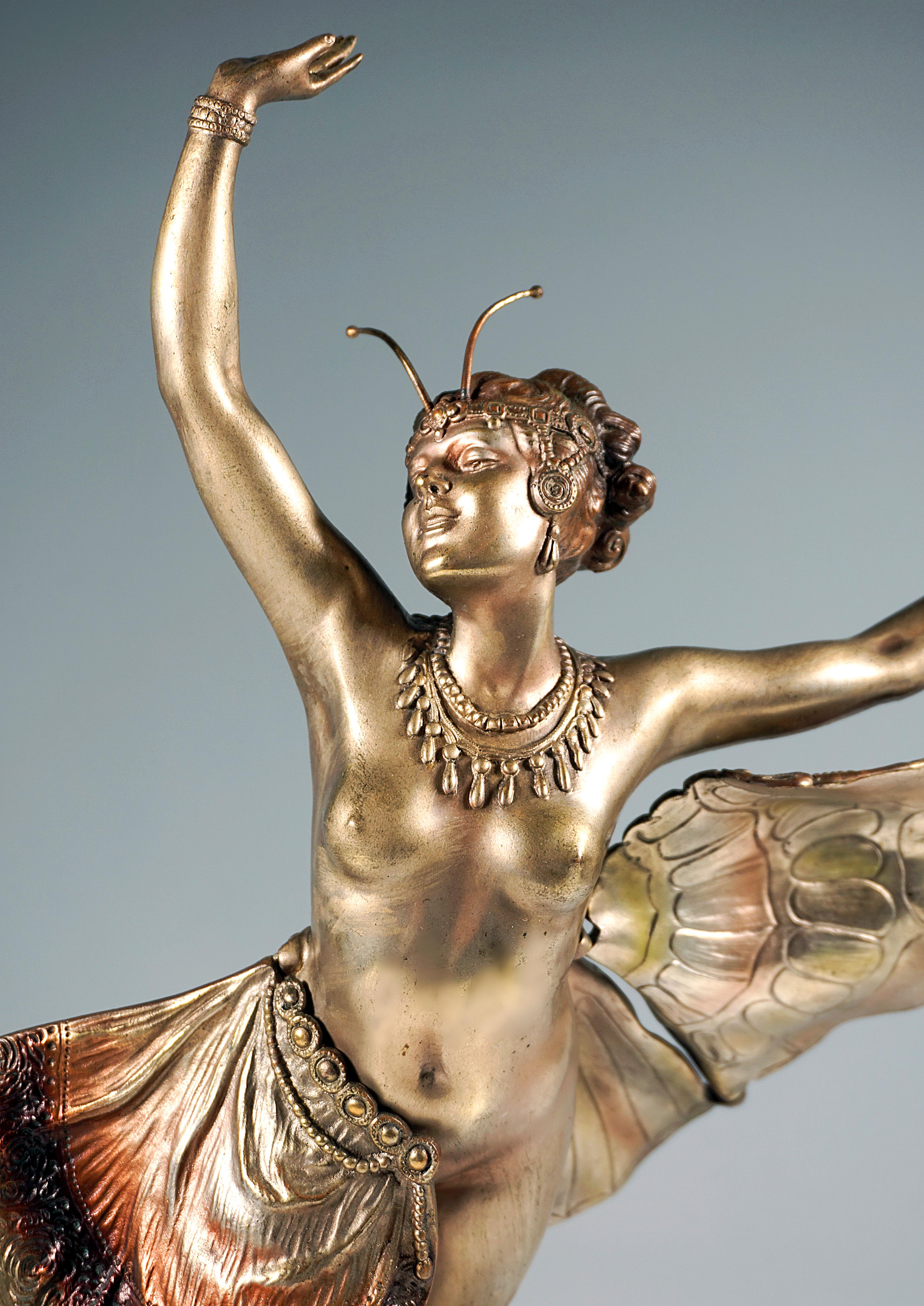 Viennese Bronze, Butterfly Dancer on Marble Base, by Richard Thuss, Around 1920 1