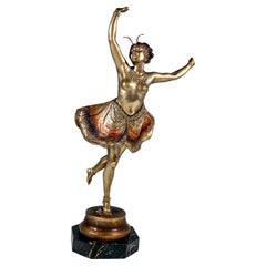 Viennese Bronze, Butterfly Dancer on Marble Base, by Richard Thuss, Around 1920