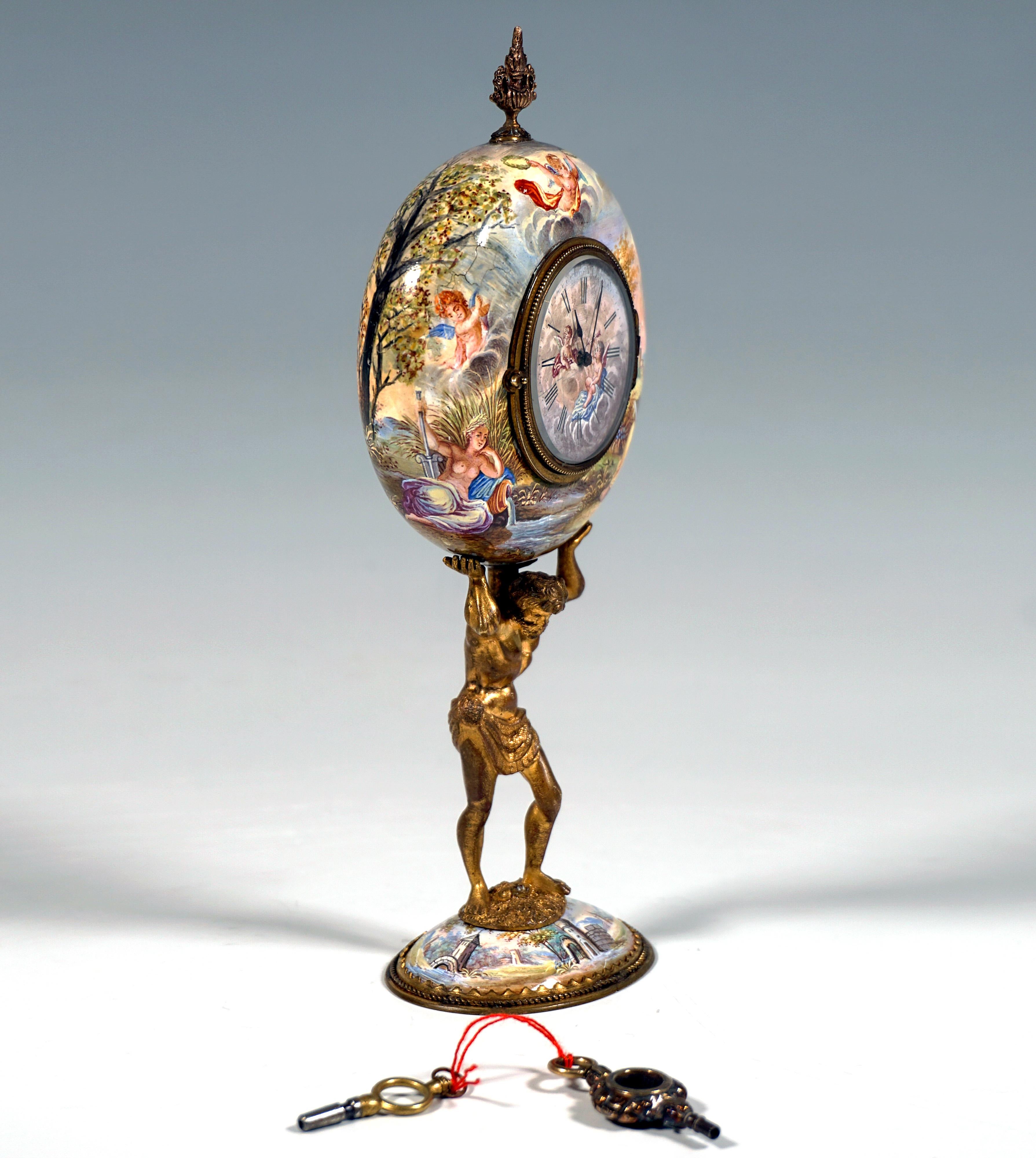 Altro Viennese Bronze Enamel Table Clock With Atlas Carrying The Case, Circa 1880 in vendita