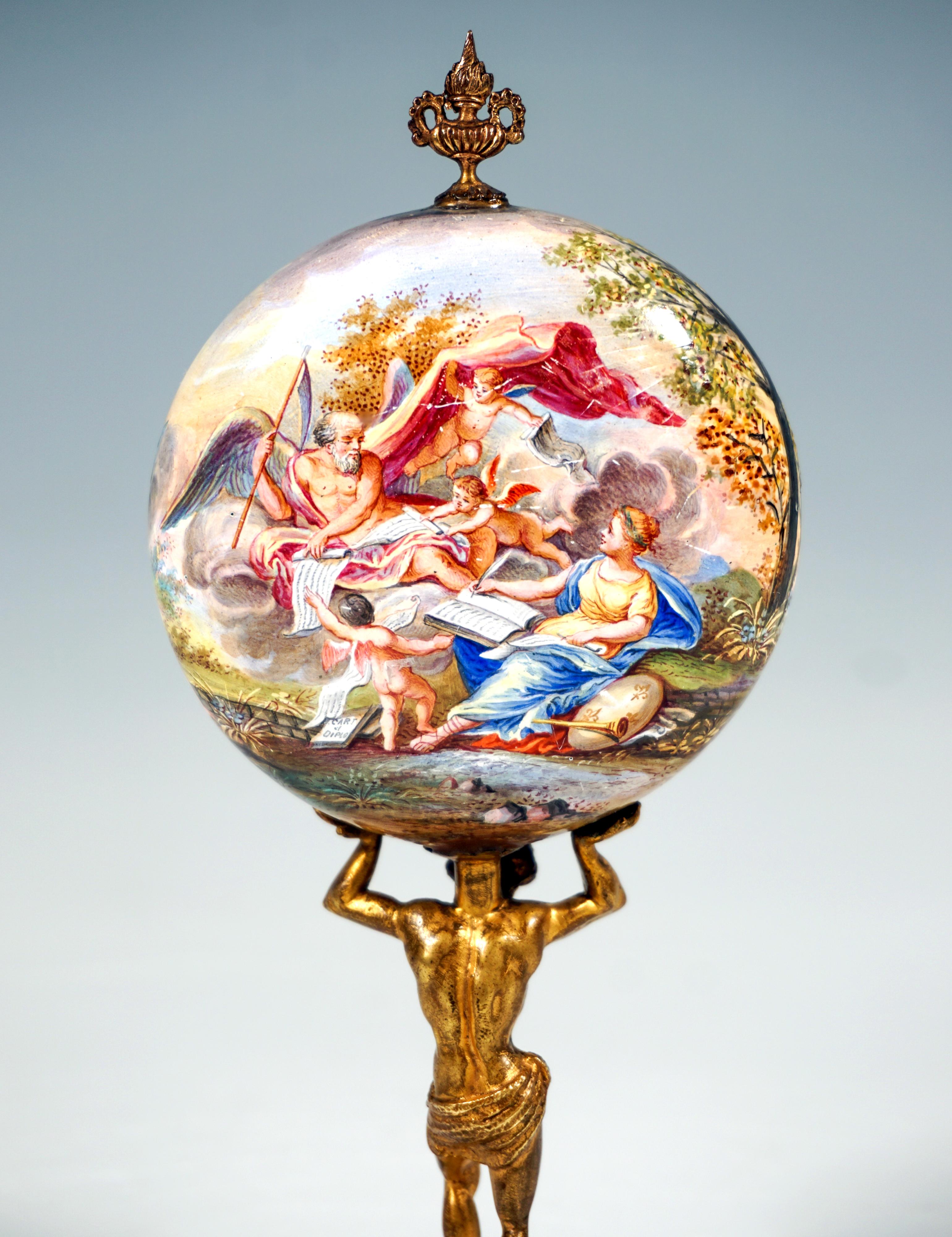 Viennese Bronze Enamel Table Clock With Atlas Carrying The Case, Circa 1880 in vendita 1