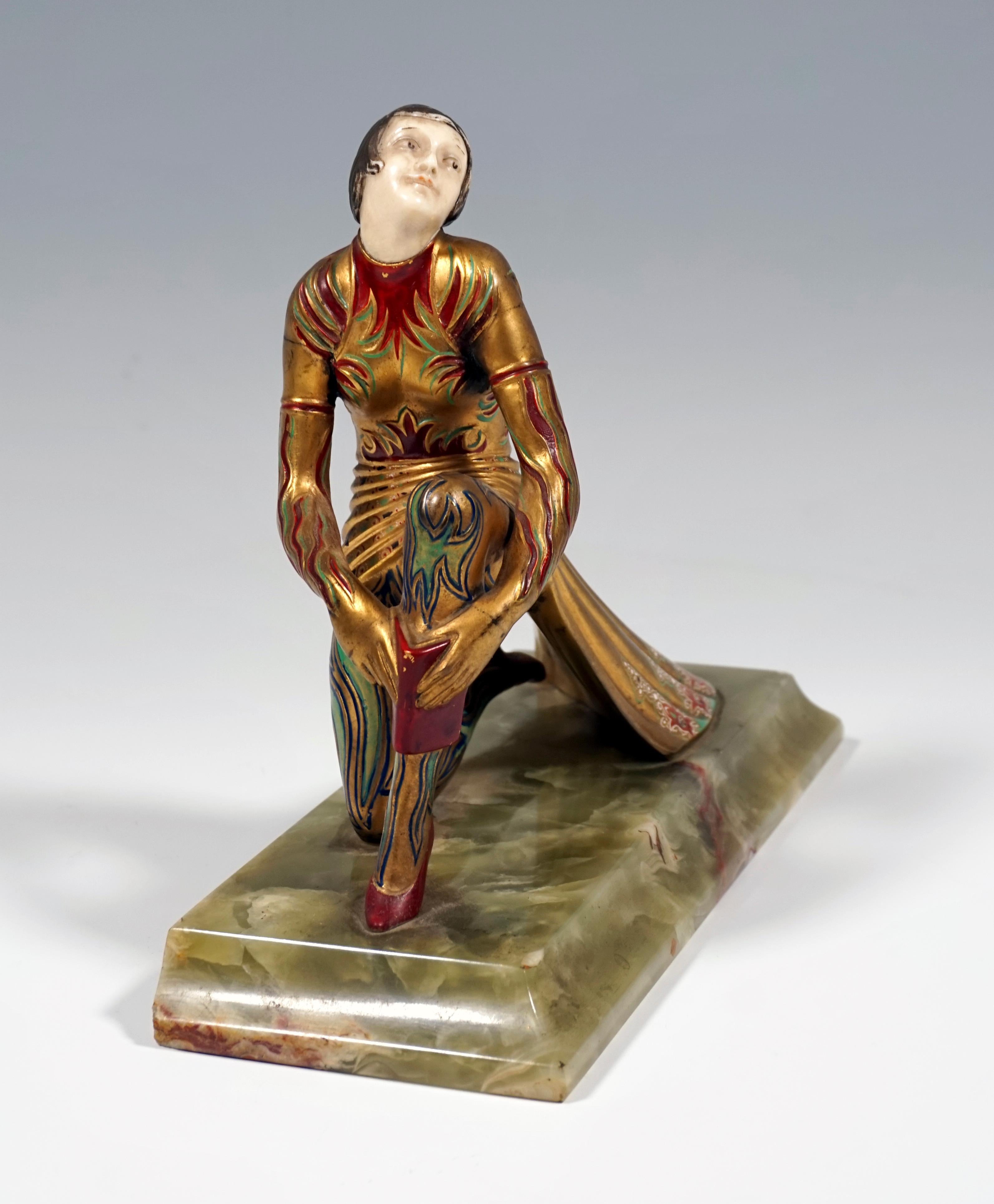 Art Deco Viennese Bronze 'Fancy Dancer' On Onyx Base as a Bookend, by Gerdago, ca 1925 For Sale