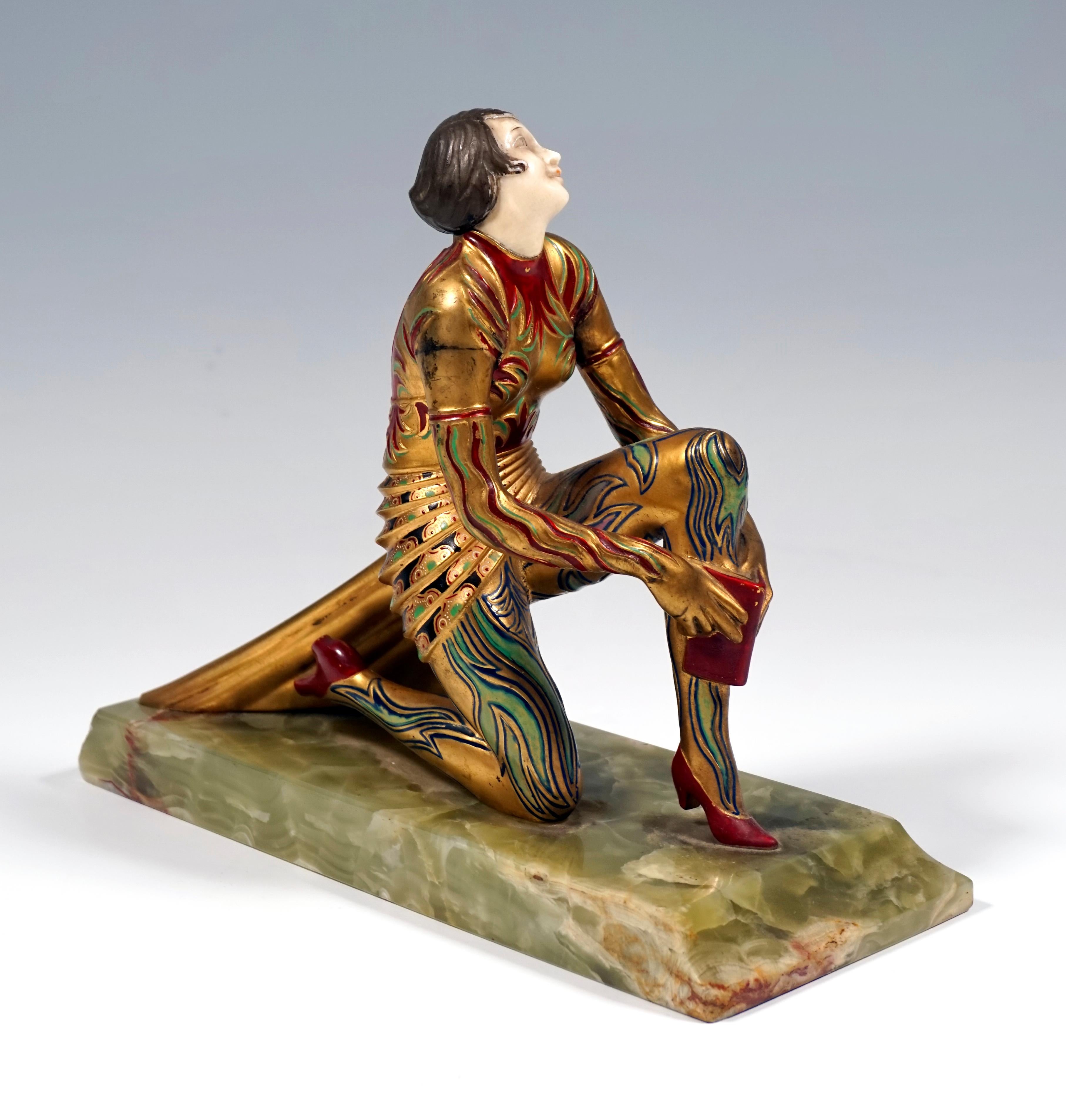 Austrian Viennese Bronze 'Fancy Dancer' On Onyx Base as a Bookend, by Gerdago, ca 1925 For Sale