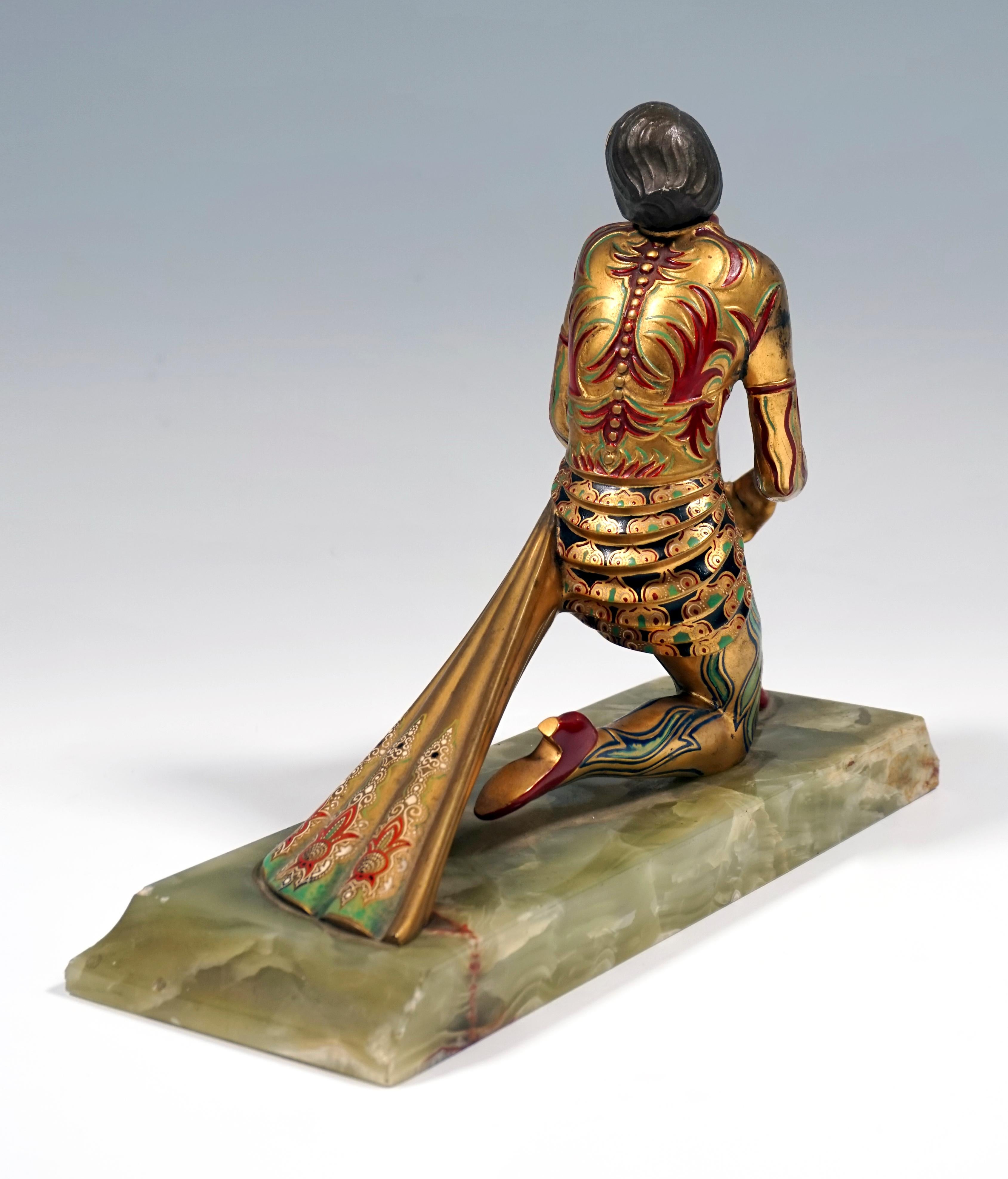 Hand-Crafted Viennese Bronze 'Fancy Dancer' On Onyx Base as a Bookend, by Gerdago, ca 1925 For Sale