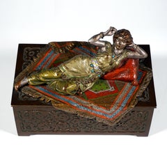 Viennese Bronze, Oriental Beauty On Casket, By F.X. Bergmann, Around 1910