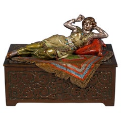 Viennese Bronze, Oriental Beauty On Casket, By F.X. Bergmann, Around 1910