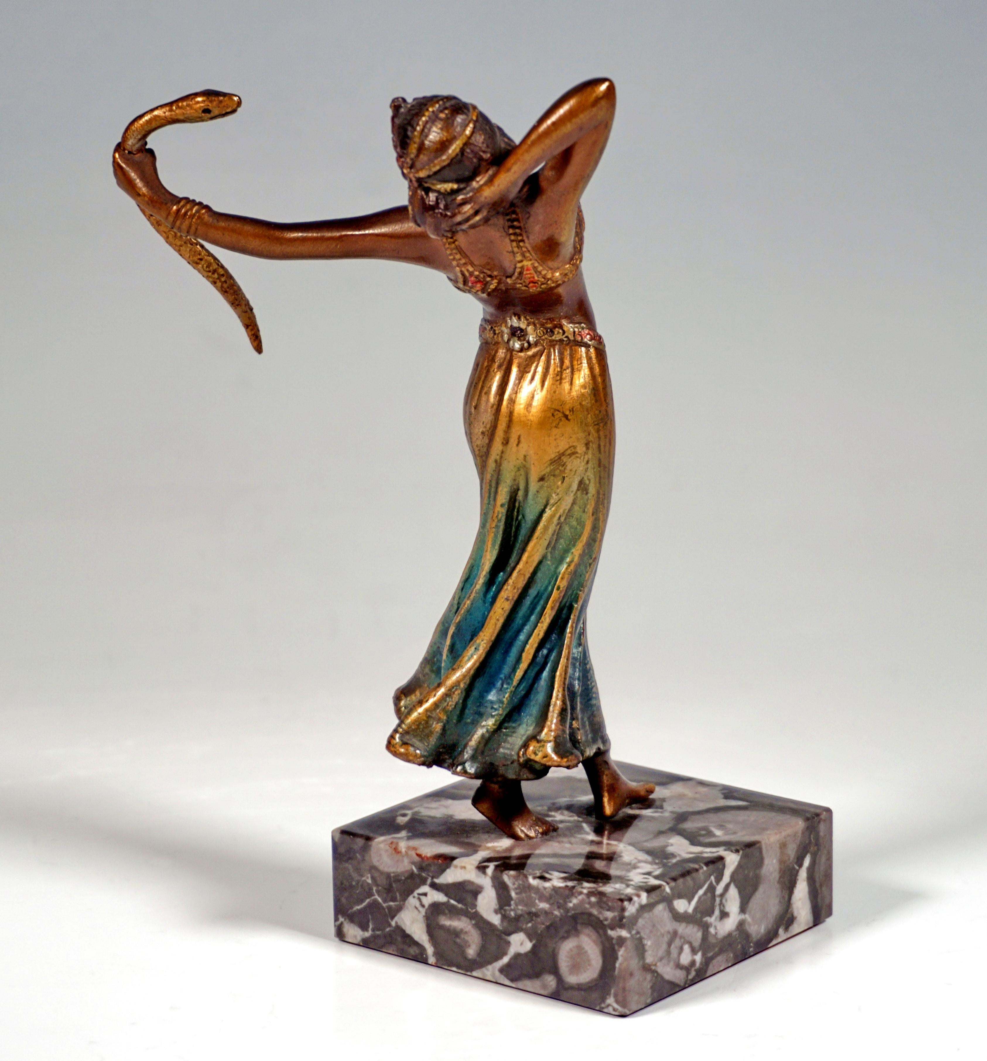 Art Deco Viennese Bronze, Oriental Dancer with Snake, by Bergmann, Around 1910