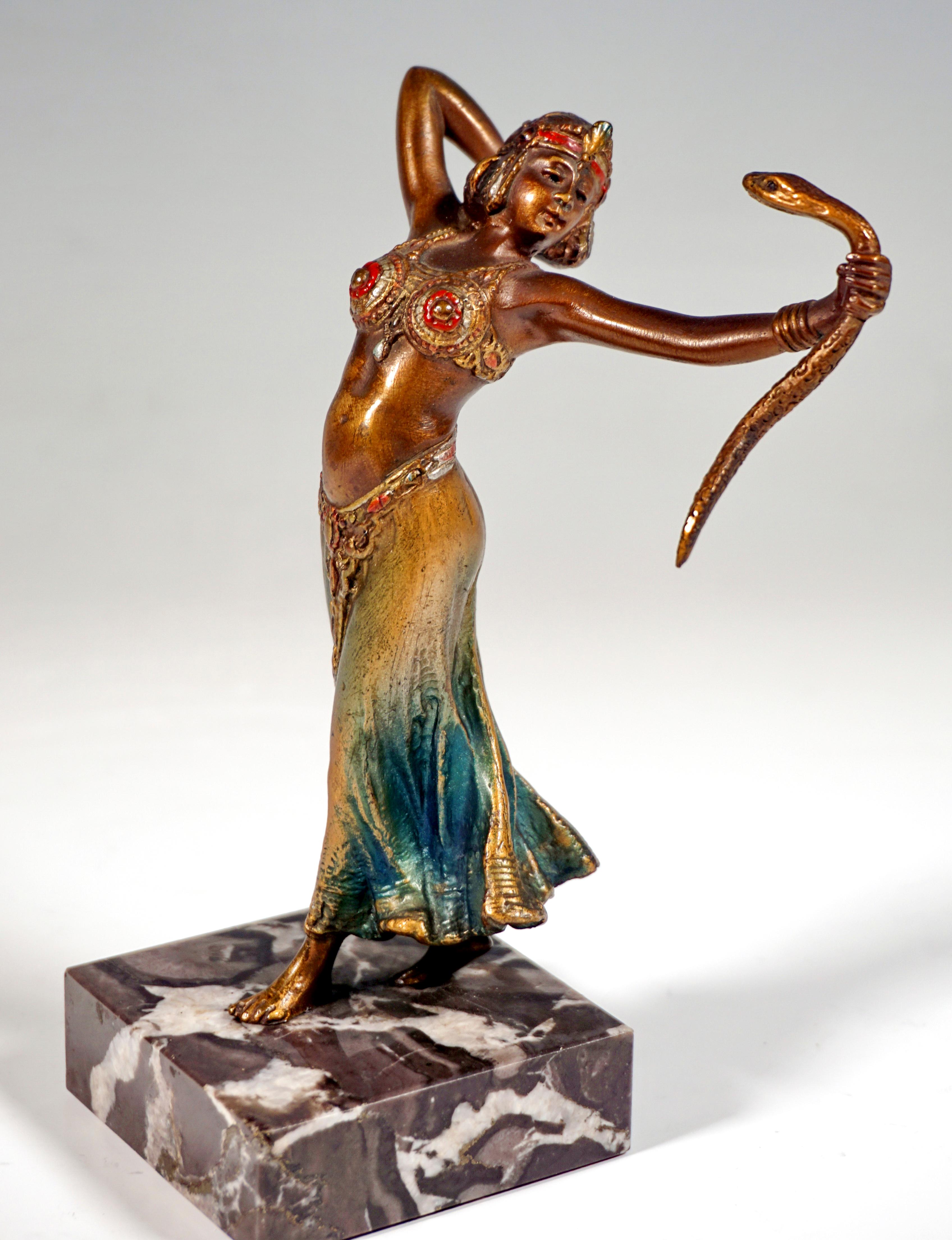 Austrian Viennese Bronze, Oriental Dancer with Snake, by Bergmann, Around 1910