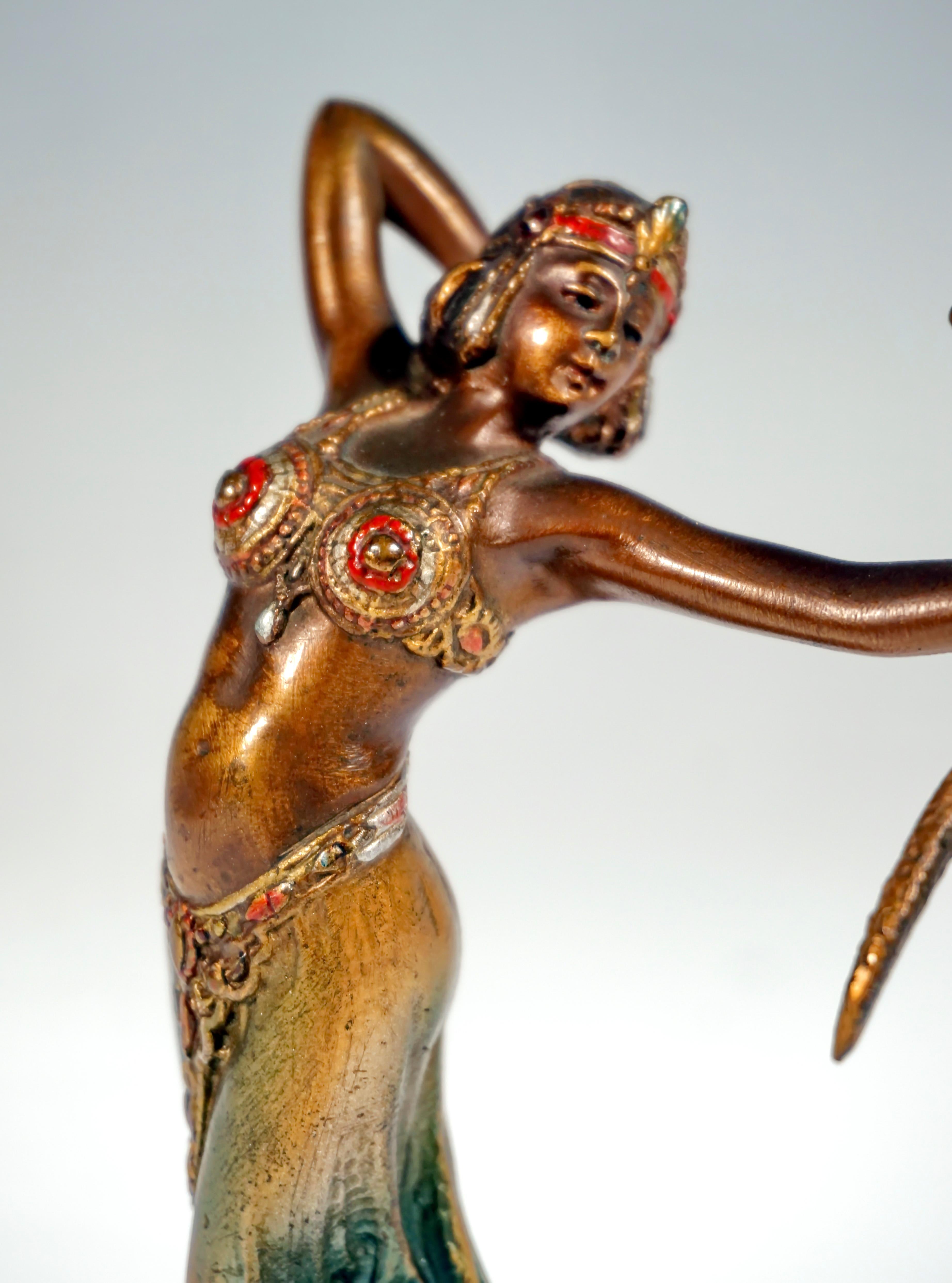 Cold-Painted Viennese Bronze, Oriental Dancer with Snake, by Bergmann, Around 1910