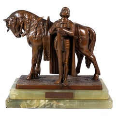 Viennese Bronze, Parsifal With Horse On Onyx Base, by Carl Kauba, Circa 1900