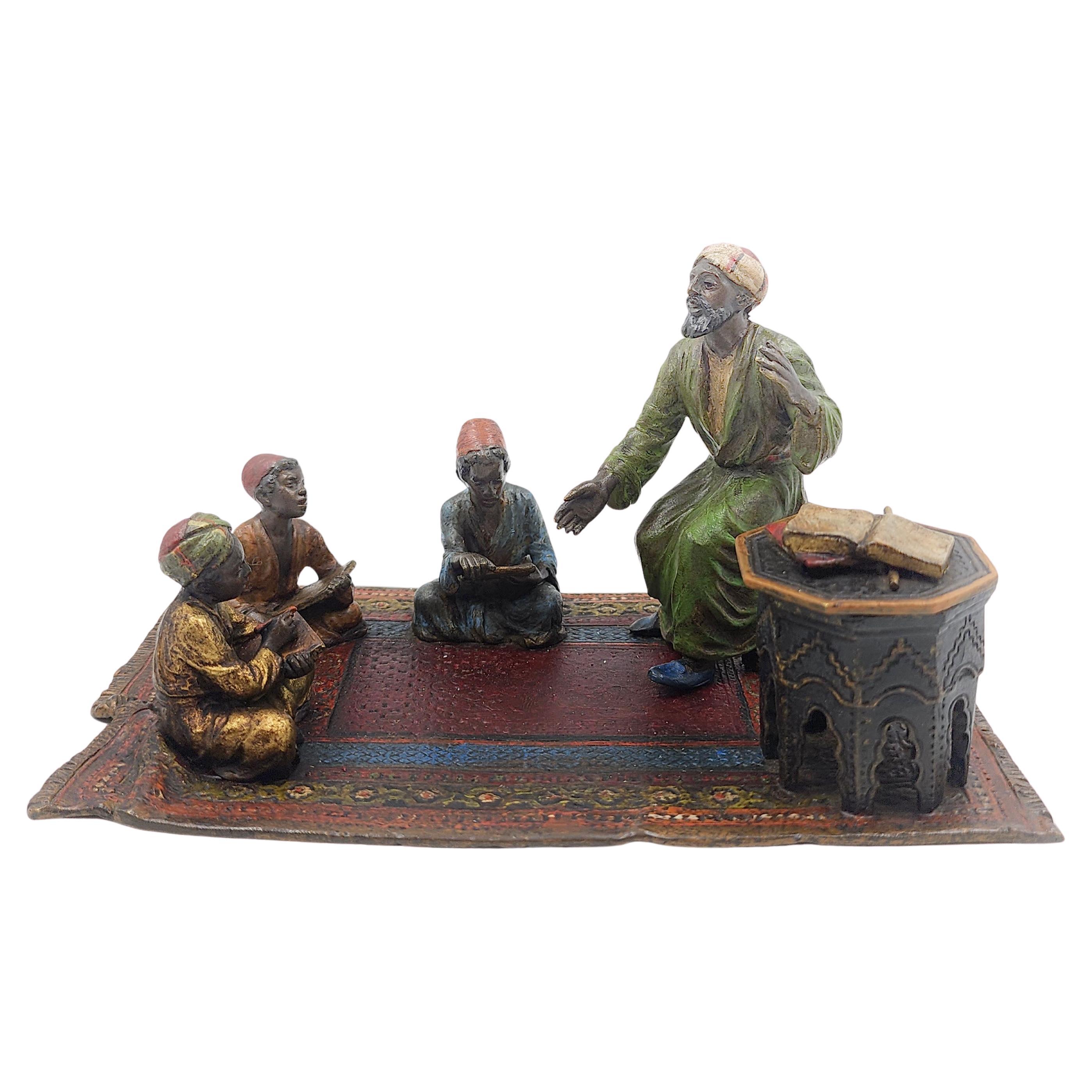Viennese bronze "Quran teacher with students" by Anton Chotka circa 1900