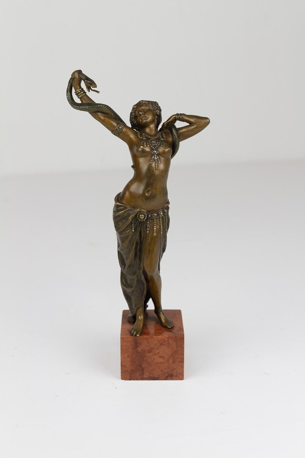 Art Nouveau Viennese Bronze Snake Dancer by Franz Xavier Bergmann, 1900s.