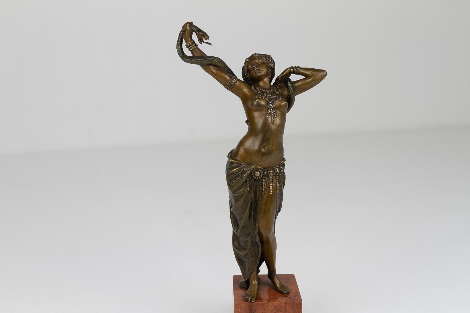 Austrian Viennese Bronze Snake Dancer by Franz Xavier Bergmann, 1900s.