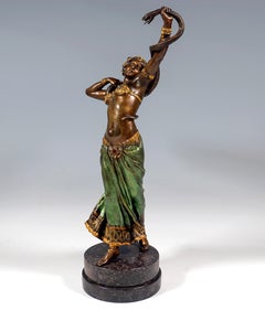Viennese Bronze, Snake Dancer on Marble Base, by Franz Bergmann, Around 1910