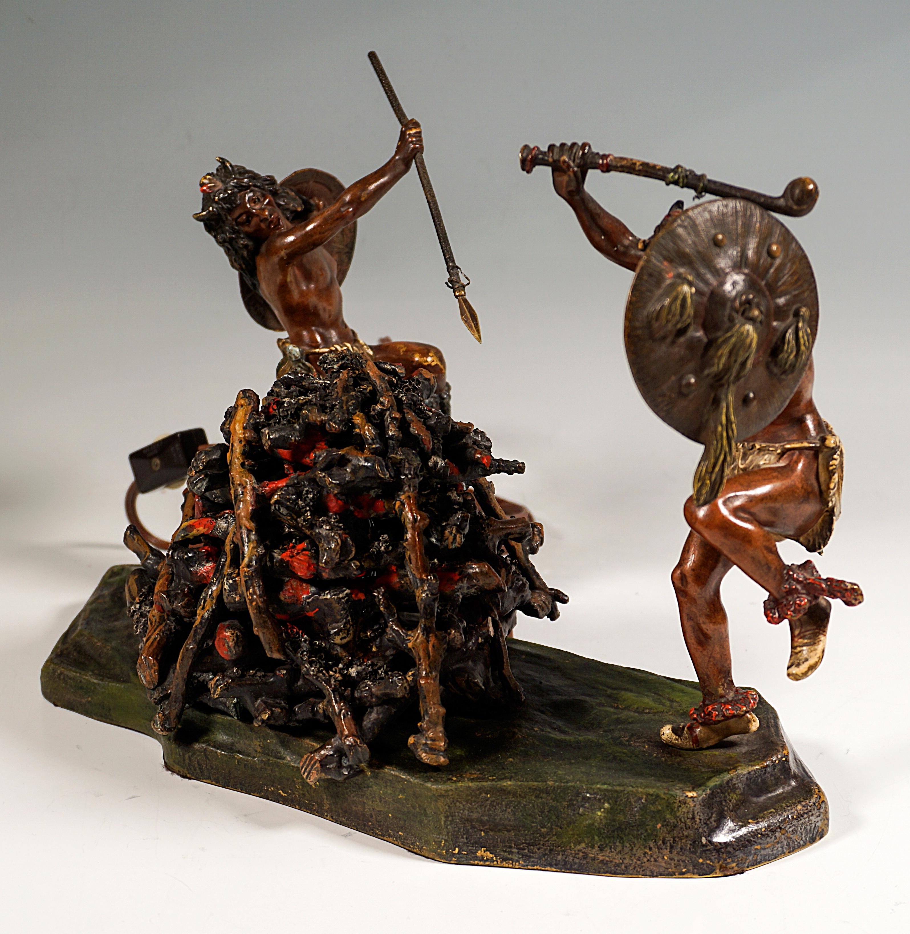 Austrian Viennese Bronze, Warriors Dancing Around a Fire, by Franz Bergmann, ca 1910 For Sale