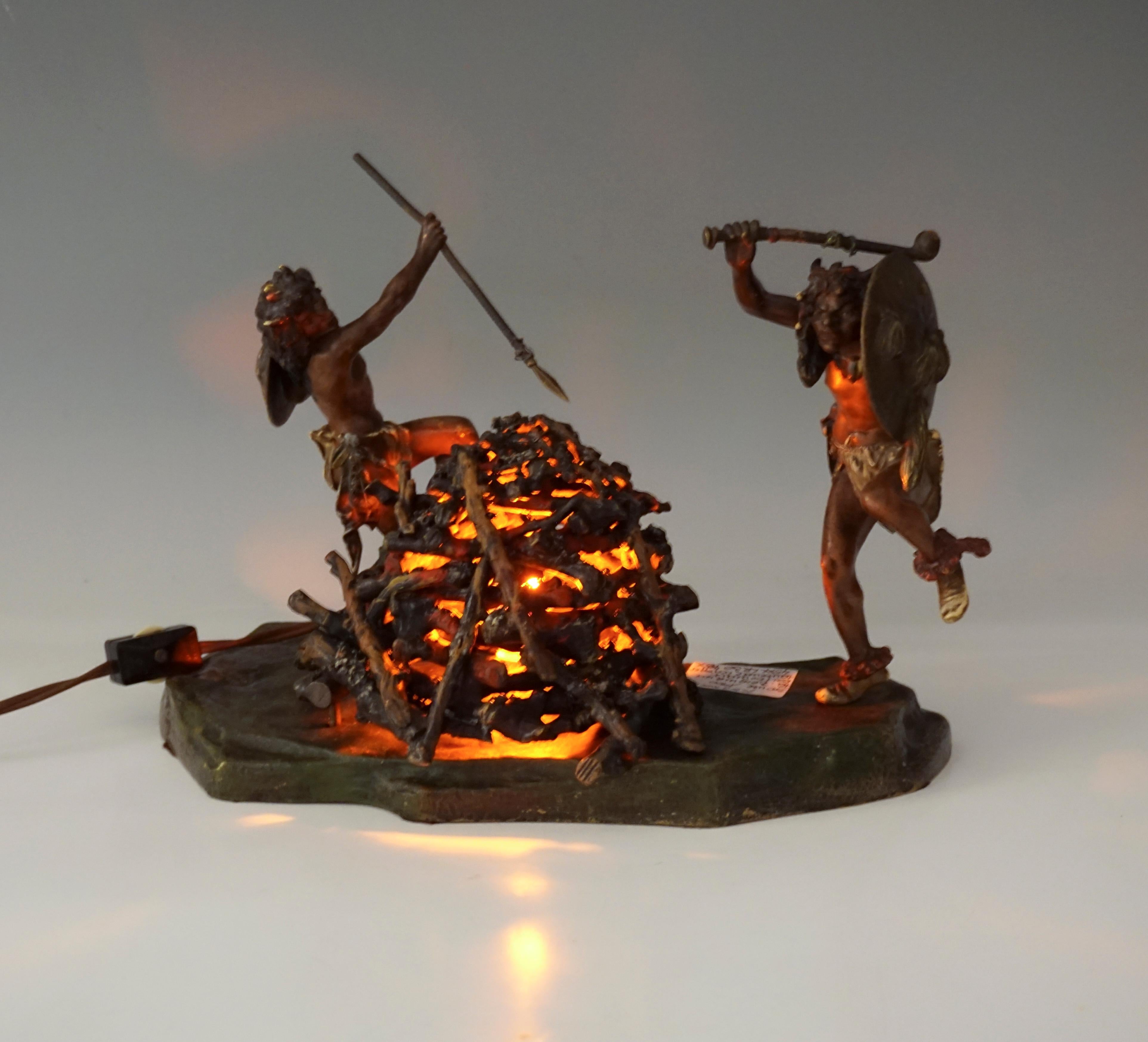 Viennese Bronze, Warriors Dancing Around a Fire, by Franz Bergmann, ca 1910 In Good Condition For Sale In Vienna, AT