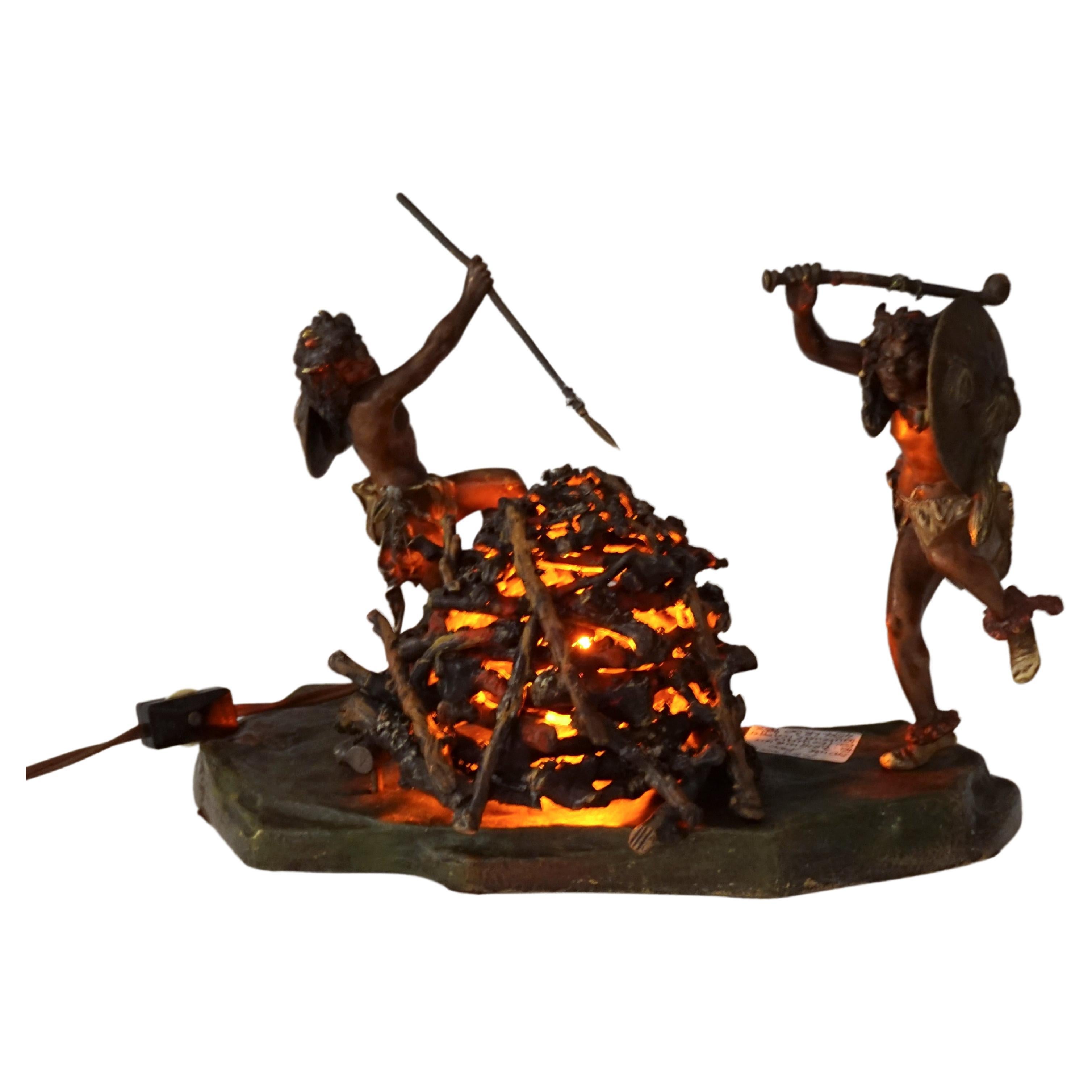 Viennese Bronze, Warriors Dancing Around a Fire, by Franz Bergmann, ca 1910 For Sale