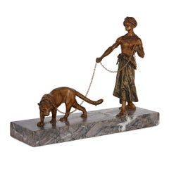 Viennese Cold-Painted Bronze and Marble Figurative Sculpture by Bergman