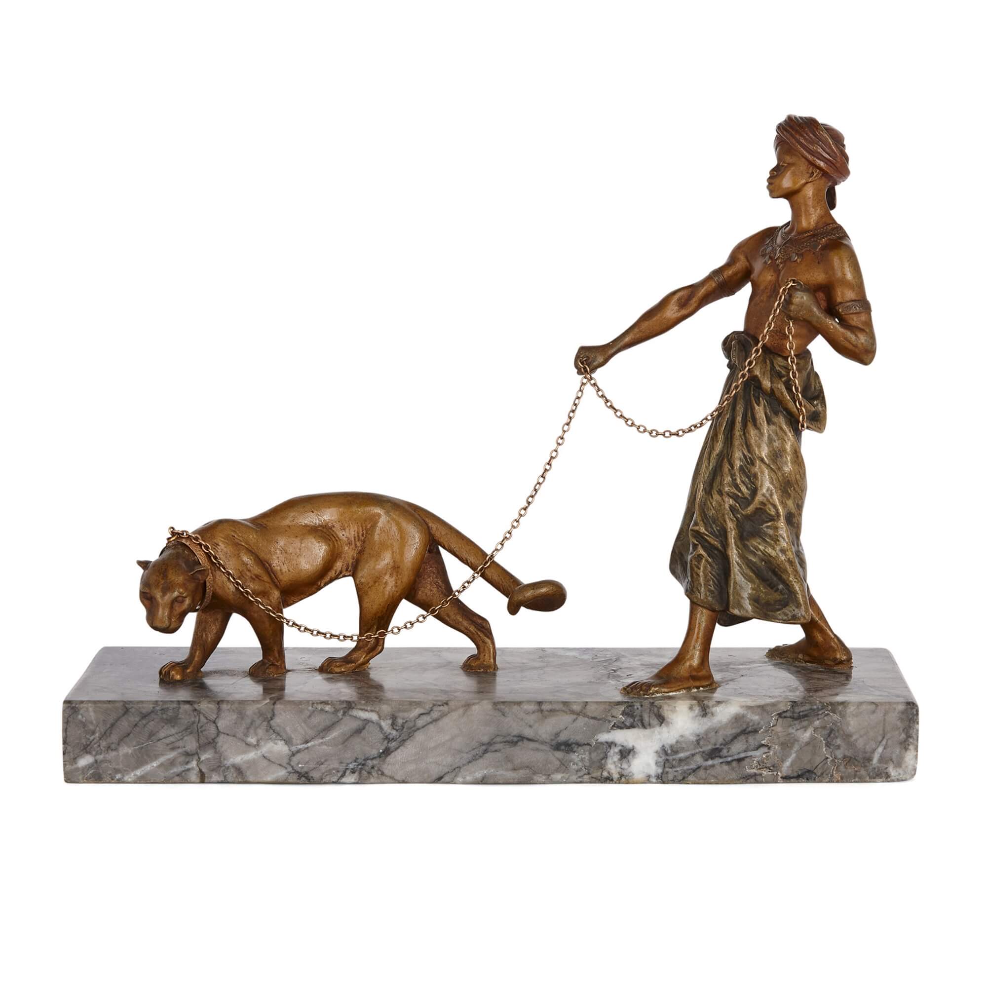 Viennese Cold-Painted Bronze and Marble Figurative Sculpture by Bergman 