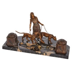 Viennese Cold-Painted Bronze and Marble Inkstand by Franz Xaver Bergman