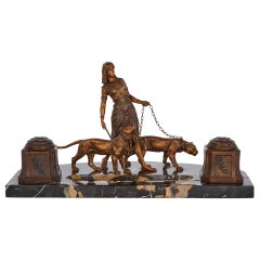 Viennese Cold-Painted Bronze and Marble Inkstand by Franz Xaver Bergman
