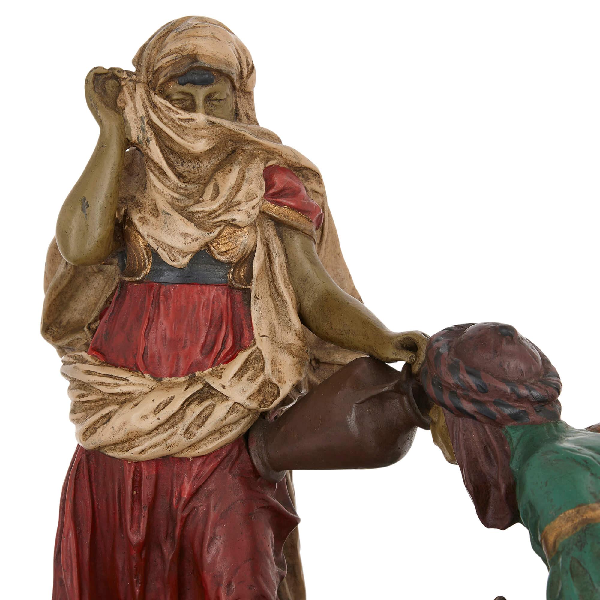 Islamic Viennese Cold-Painted Bronze by Bergman Depicting Rebecca at the Well For Sale
