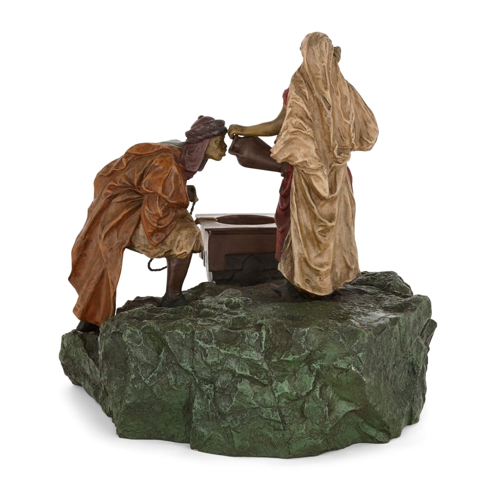 Islamic Viennese Cold-Painted Bronze by Bergman Depicting Rebecca at the Well For Sale