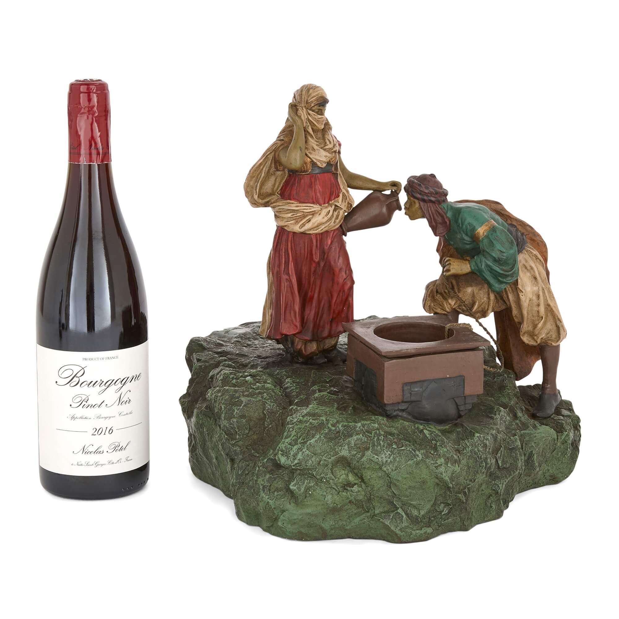 20th Century Viennese Cold-Painted Bronze by Bergman Depicting Rebecca at the Well For Sale