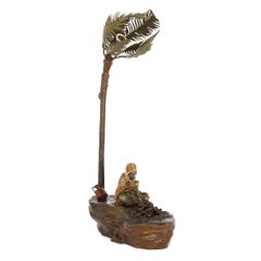 Viennese Cold-Painted Bronze Lamp of an Arab by a Campfire by Bergman