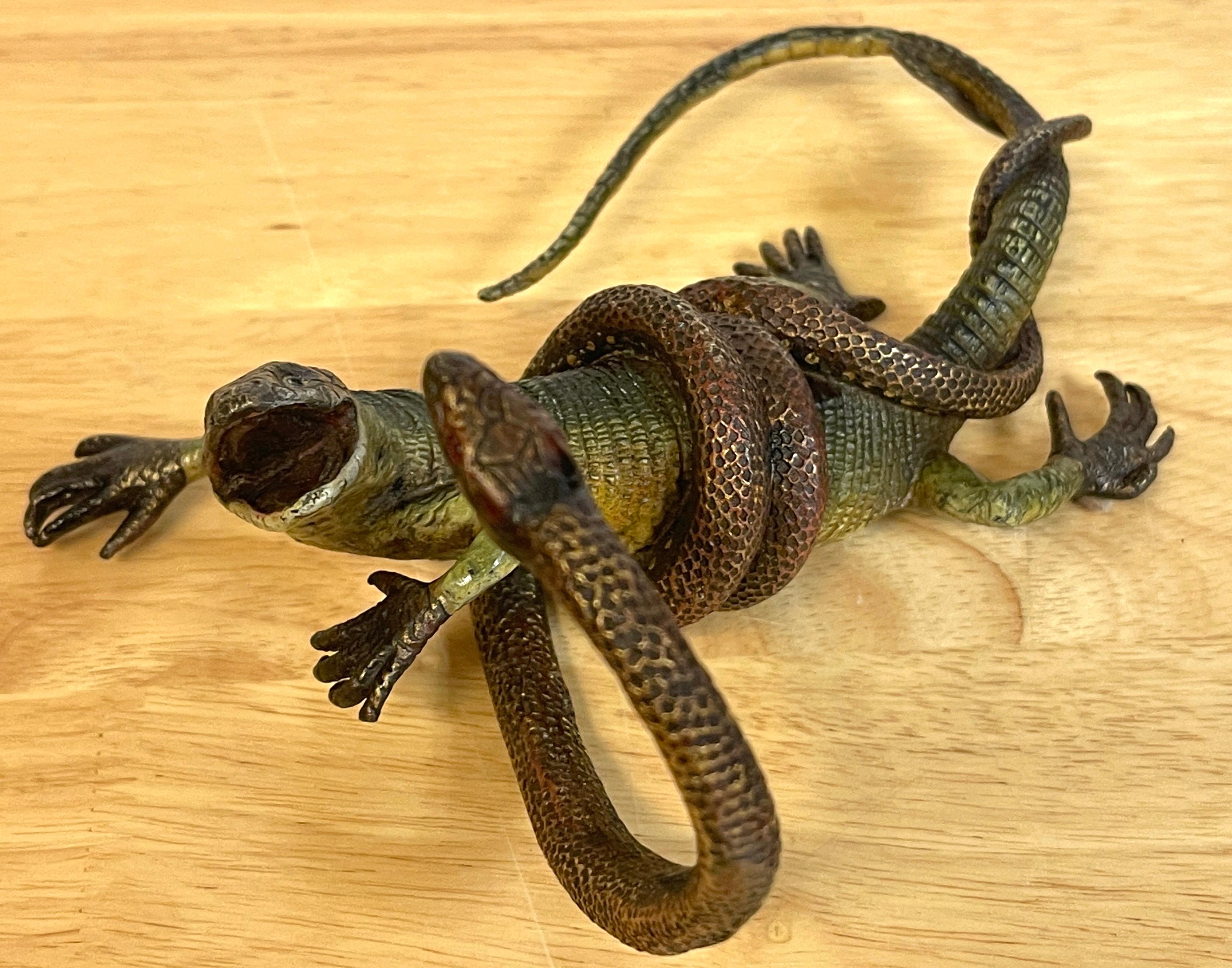 Viennese Cold Painted Bronze Lizard and Snake Sculpture, Signed Gestuz 3
