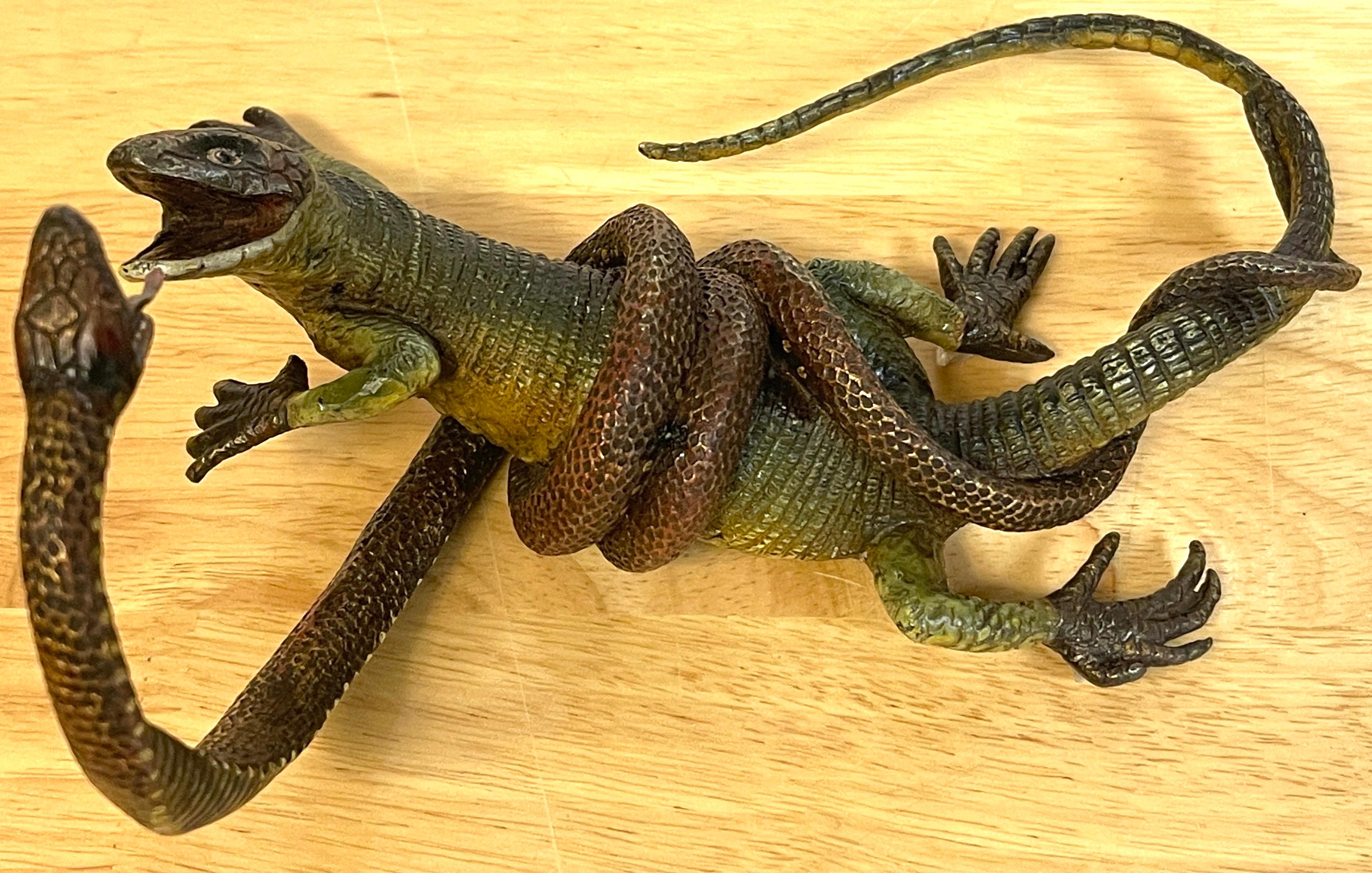 Viennese Cold Painted Bronze Lizard and Snake Sculpture, Signed Gestuz 2