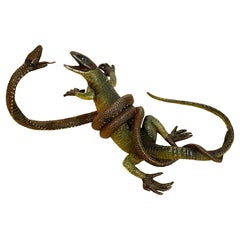 Viennese Cold Painted Bronze Lizard and Snake Sculpture, Signed Gestuz