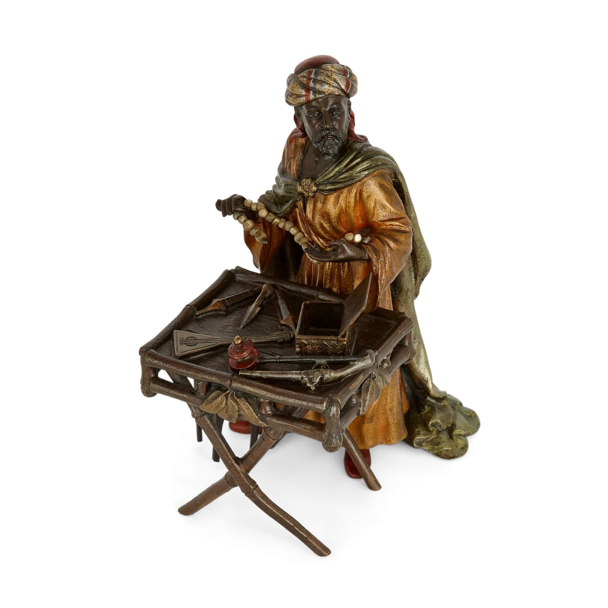 Austrian Viennese Cold-Painted Bronze of an Arab Merchant  For Sale