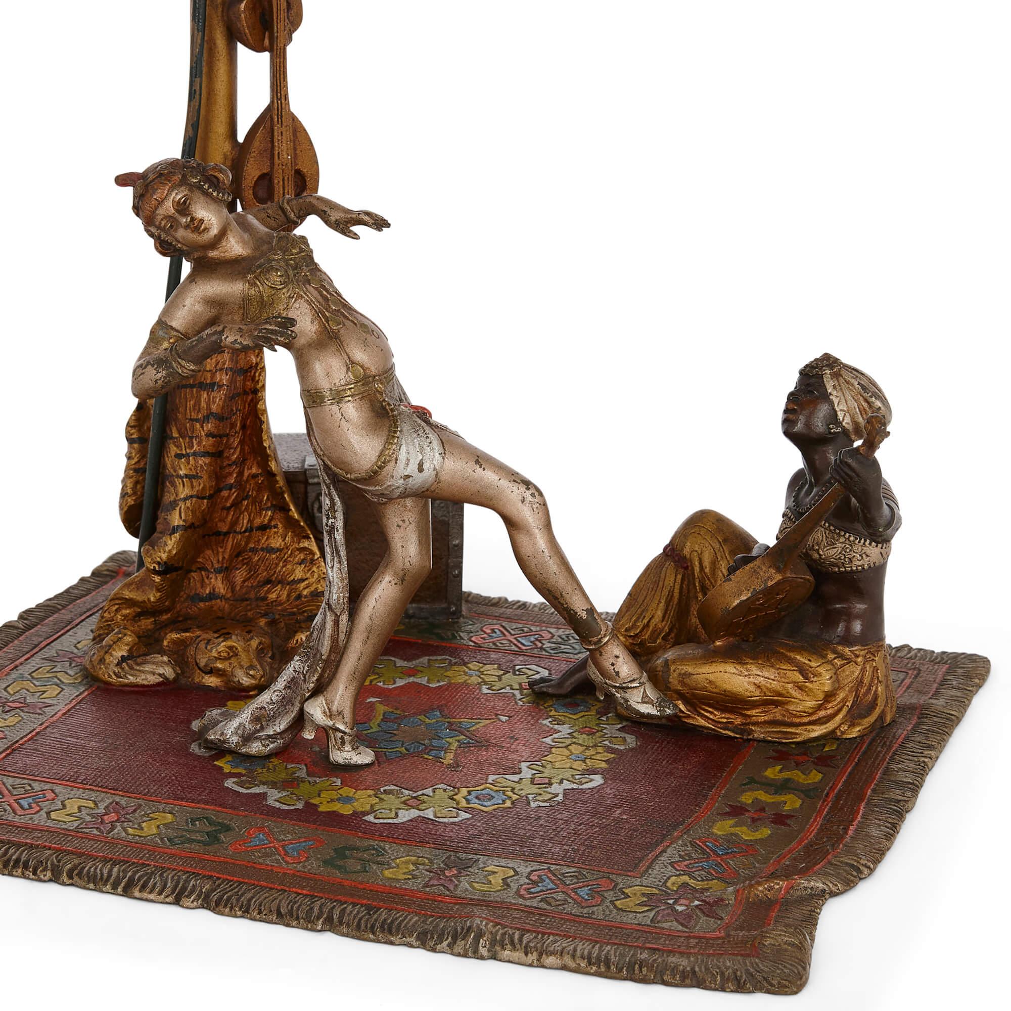 Austrian Viennese Cold-Painted Bronze Orientalist Figurative Lamp of a Dancer by Zach For Sale